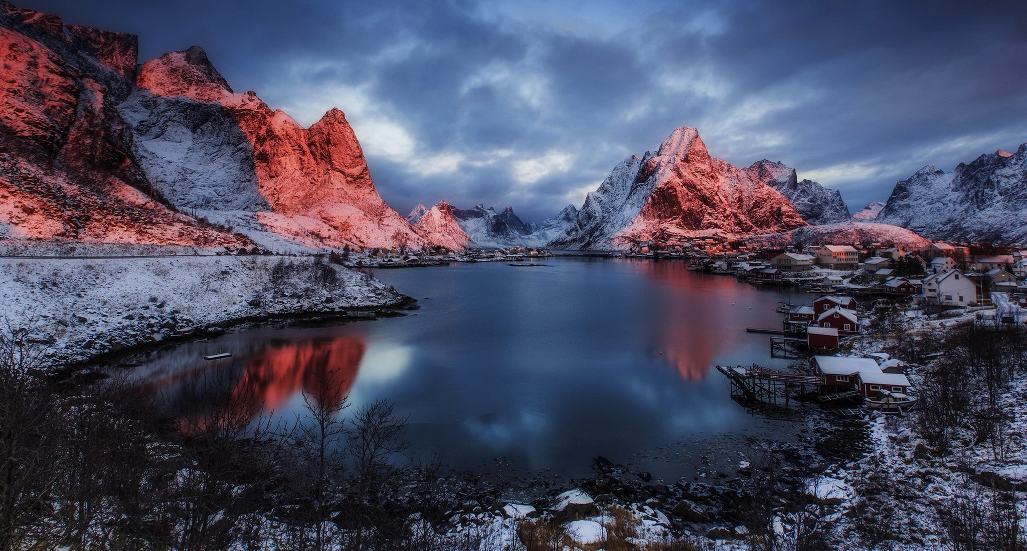 nature, mountains, snow, outdoors, water, Norway, winter, HD Wallpaper