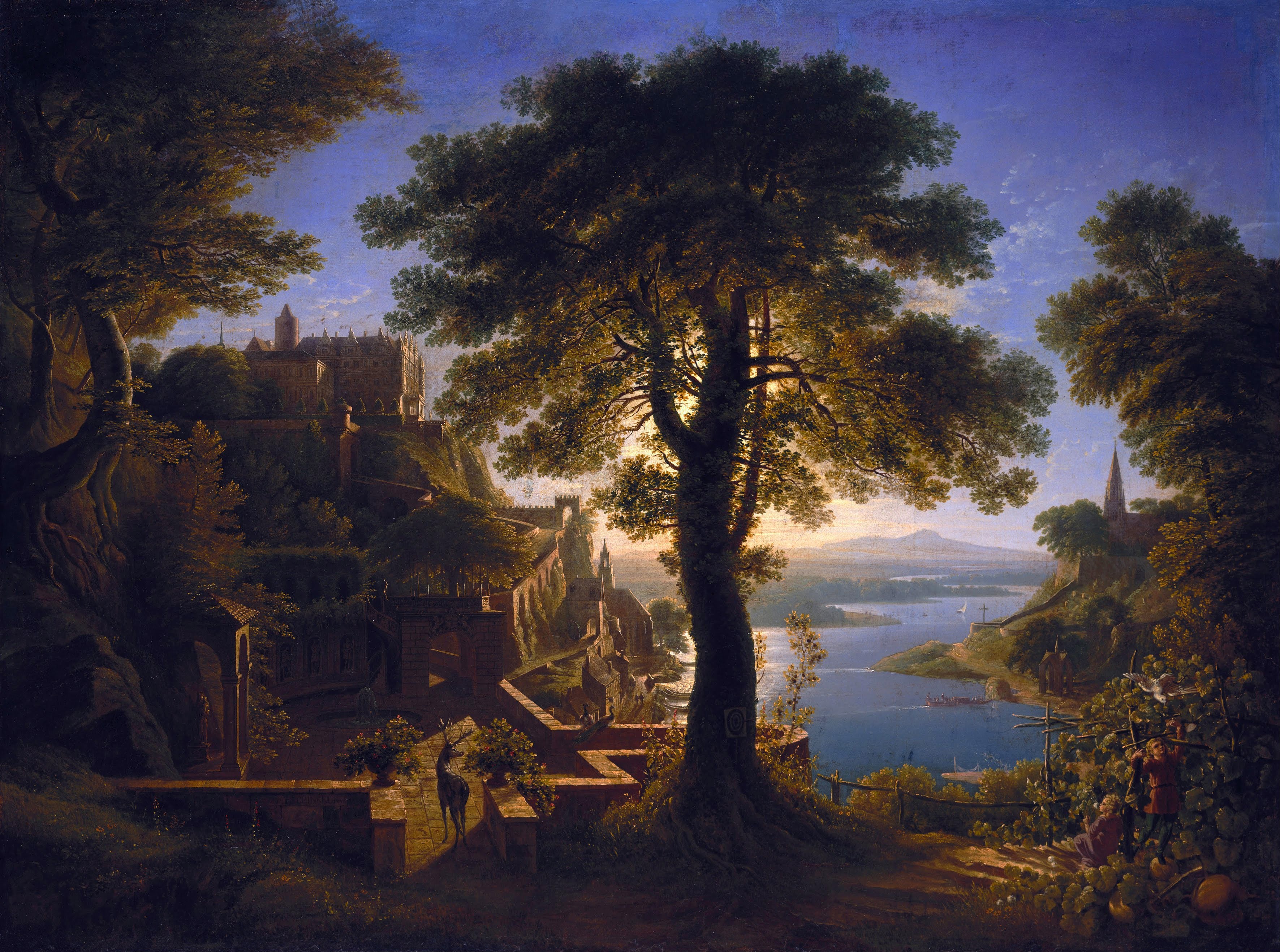 Castle by the River, Karl Friedrich Schinkel, painting, classic art, HD Wallpaper