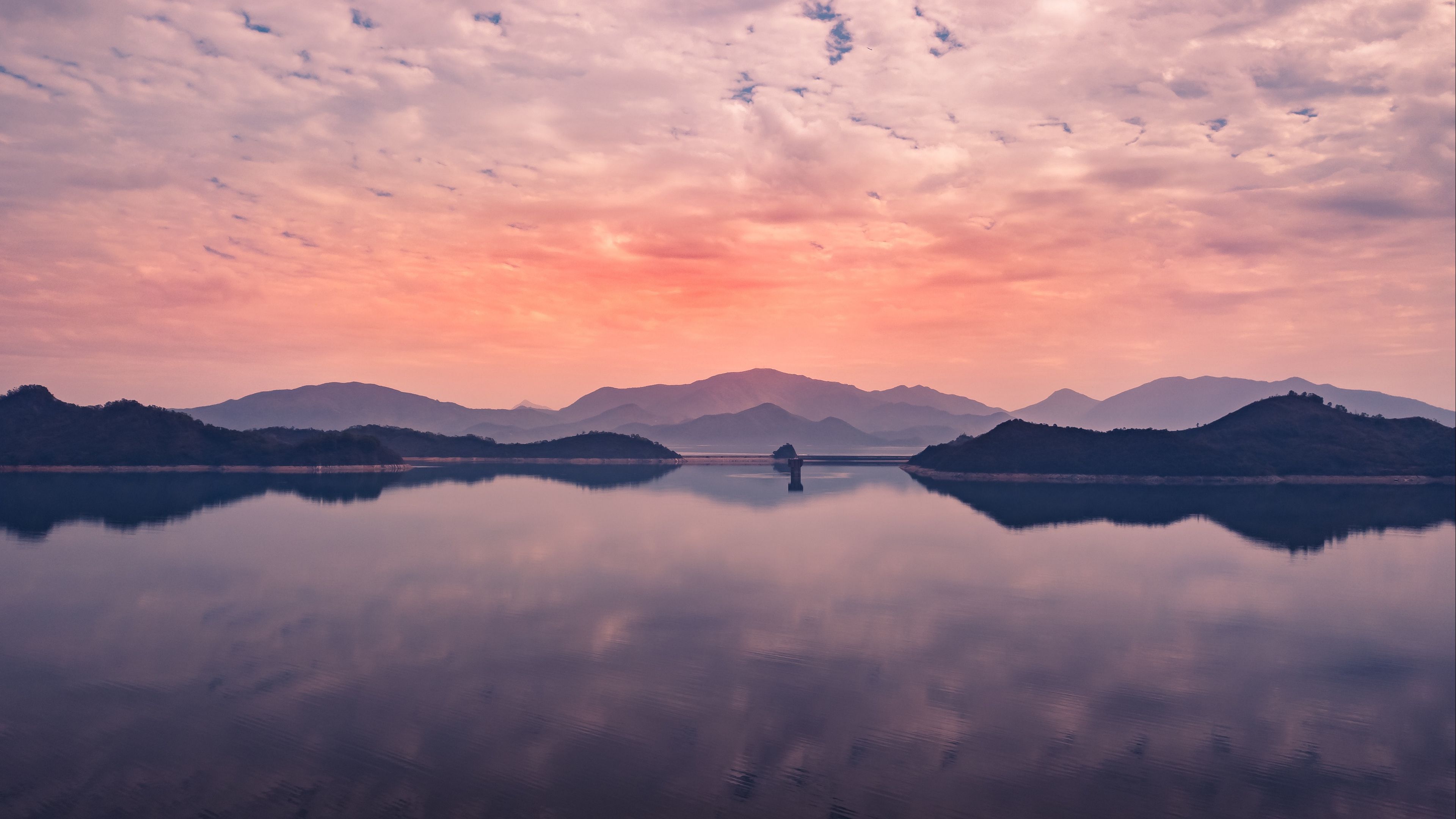 lake, horizon, sky, clouds, reflection, 4k, HD Wallpaper