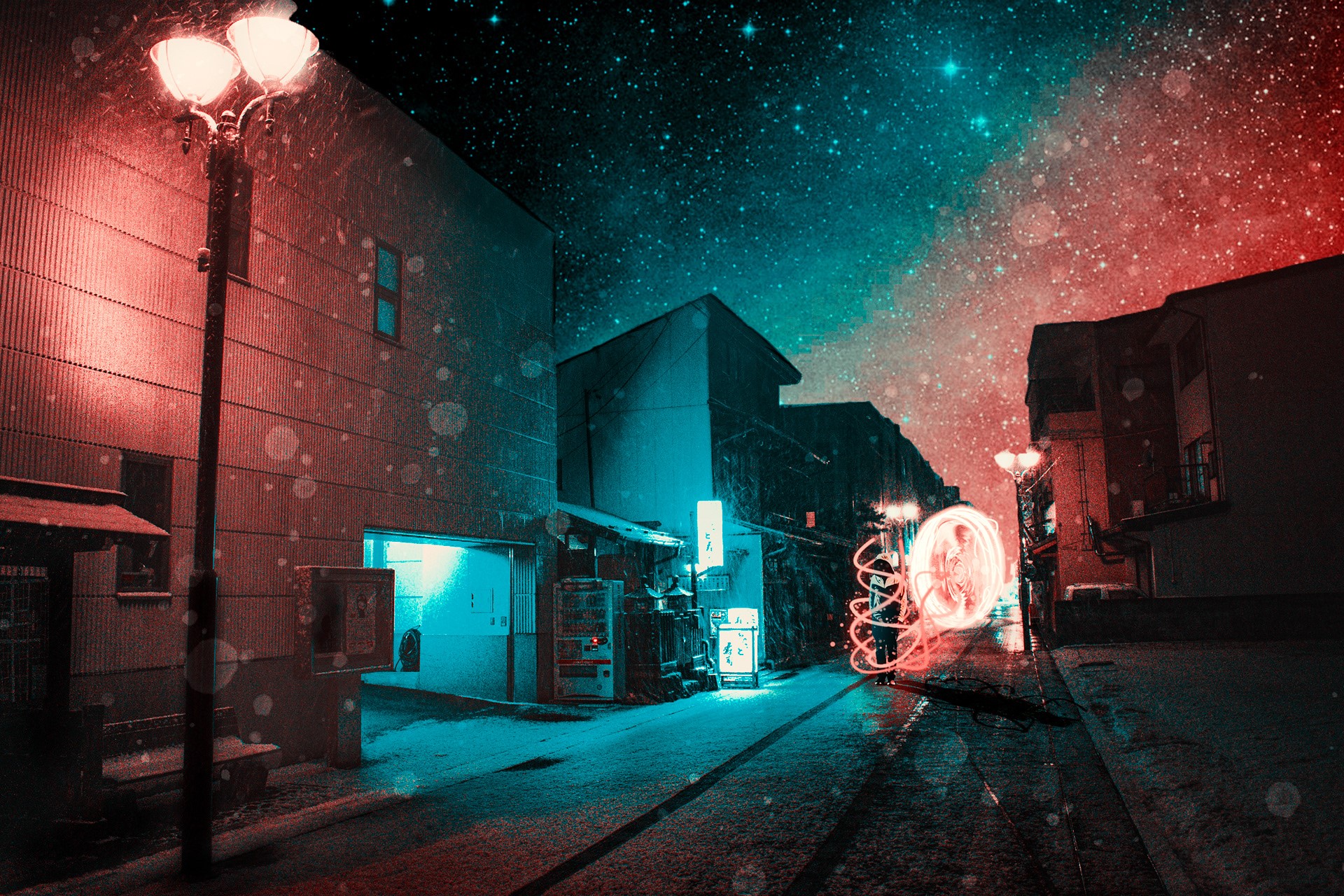red, night, Japan, street art, dark, Light armor, HD Wallpaper