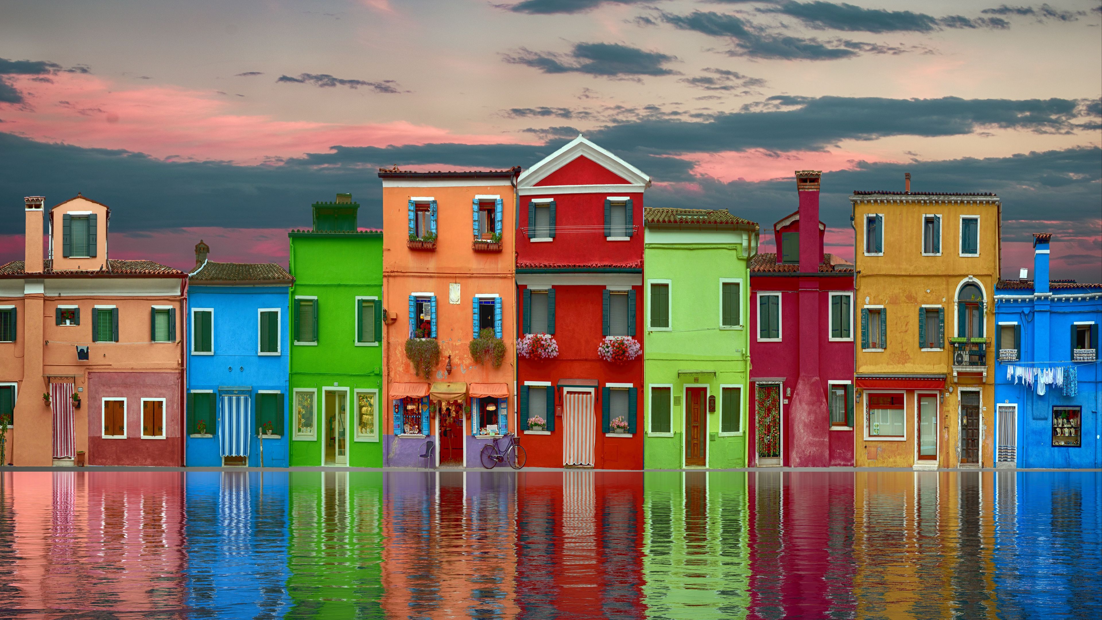 home, colorful, street, water, 4k, HD Wallpaper