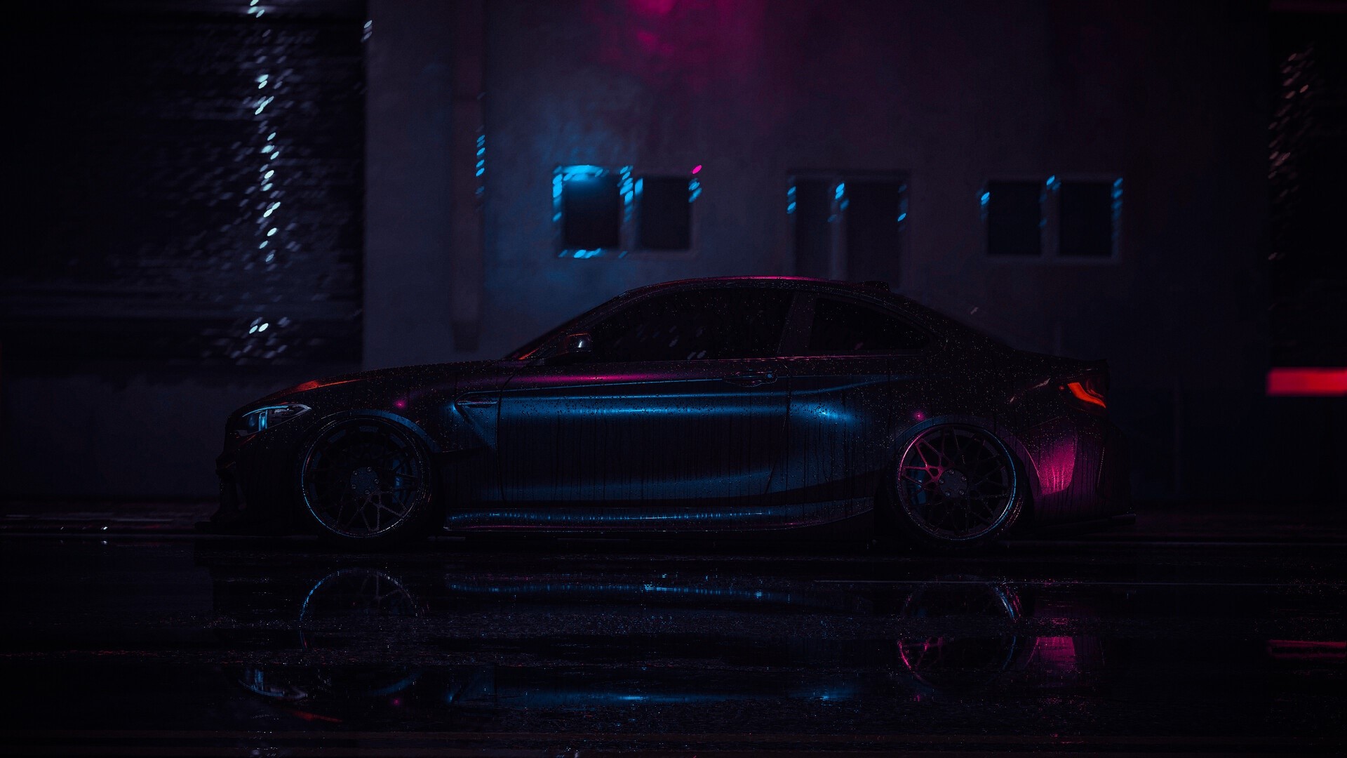 dark, vehicle, digital art, rain, glowing, car, HD Wallpaper