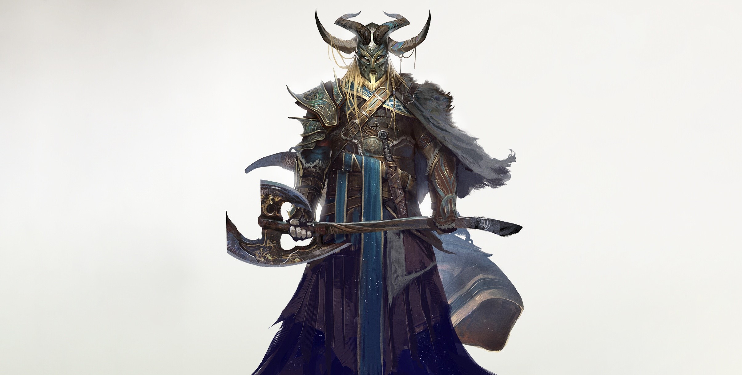 fantasy art, axes, simple background, white background, warrior, HD Wallpaper