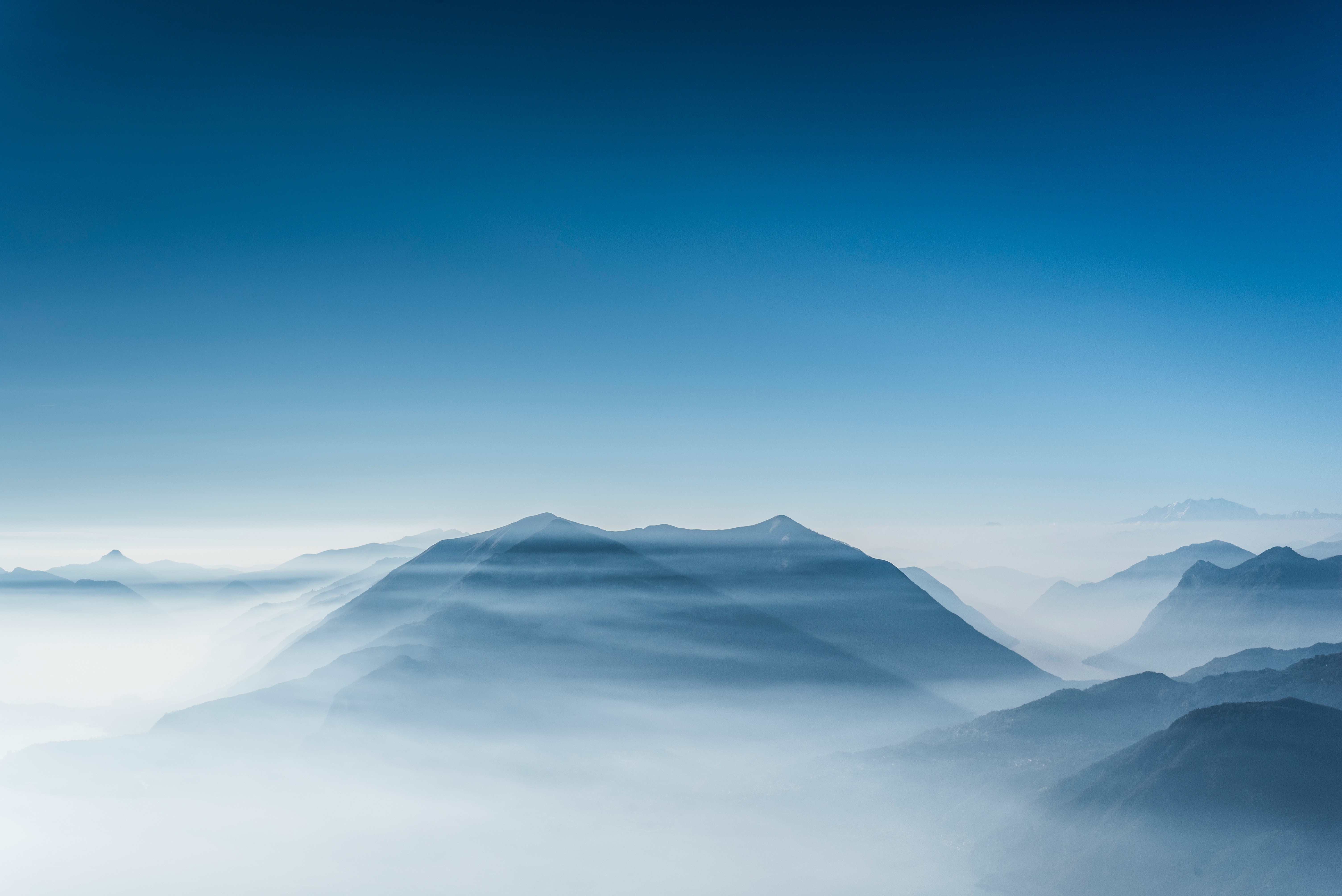 mountains, clouds, clear sky, mist, nature, landscape, HD Wallpaper