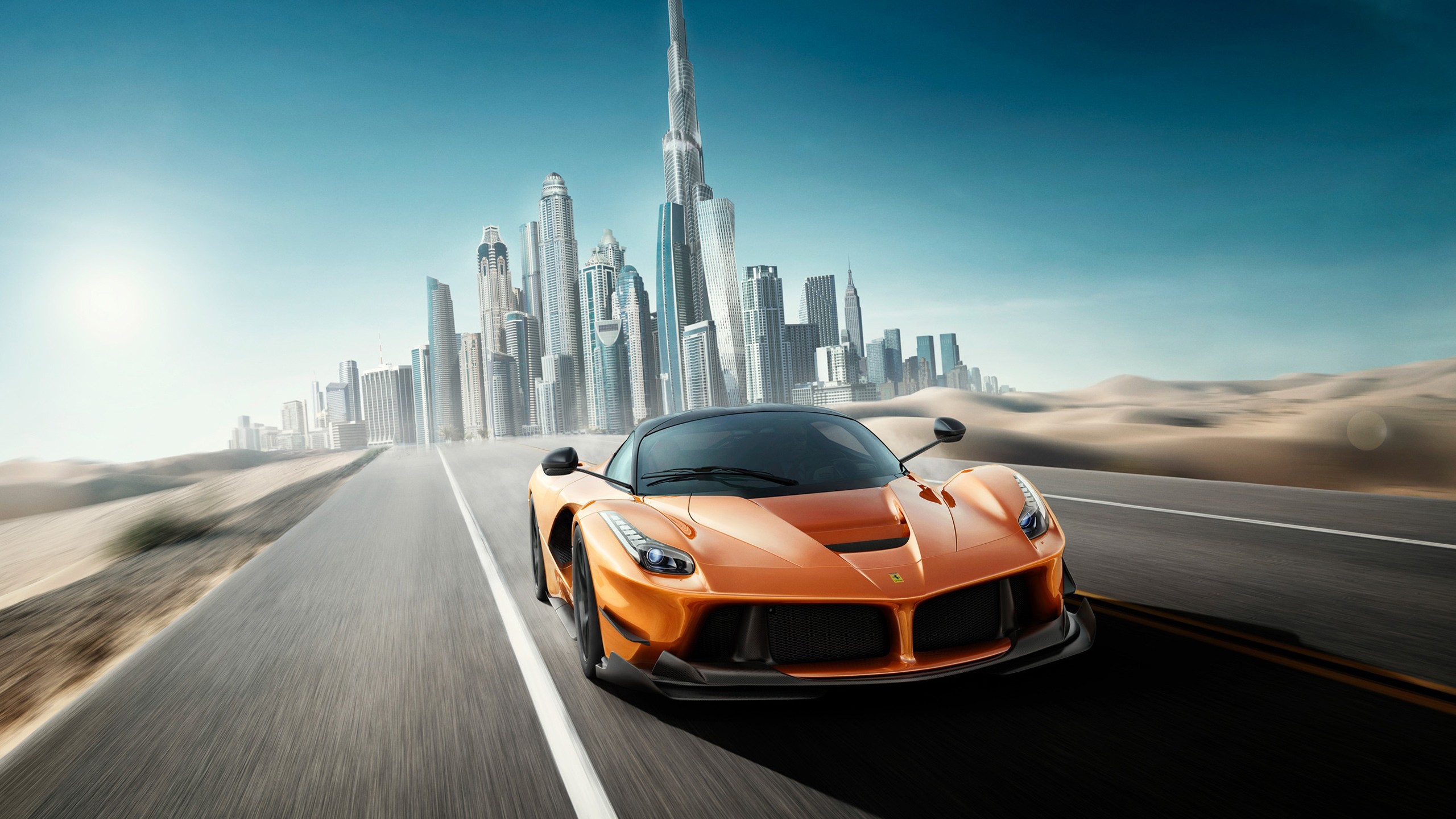Ferrari, city, car, Dubai, building, sky blue, HD Wallpaper