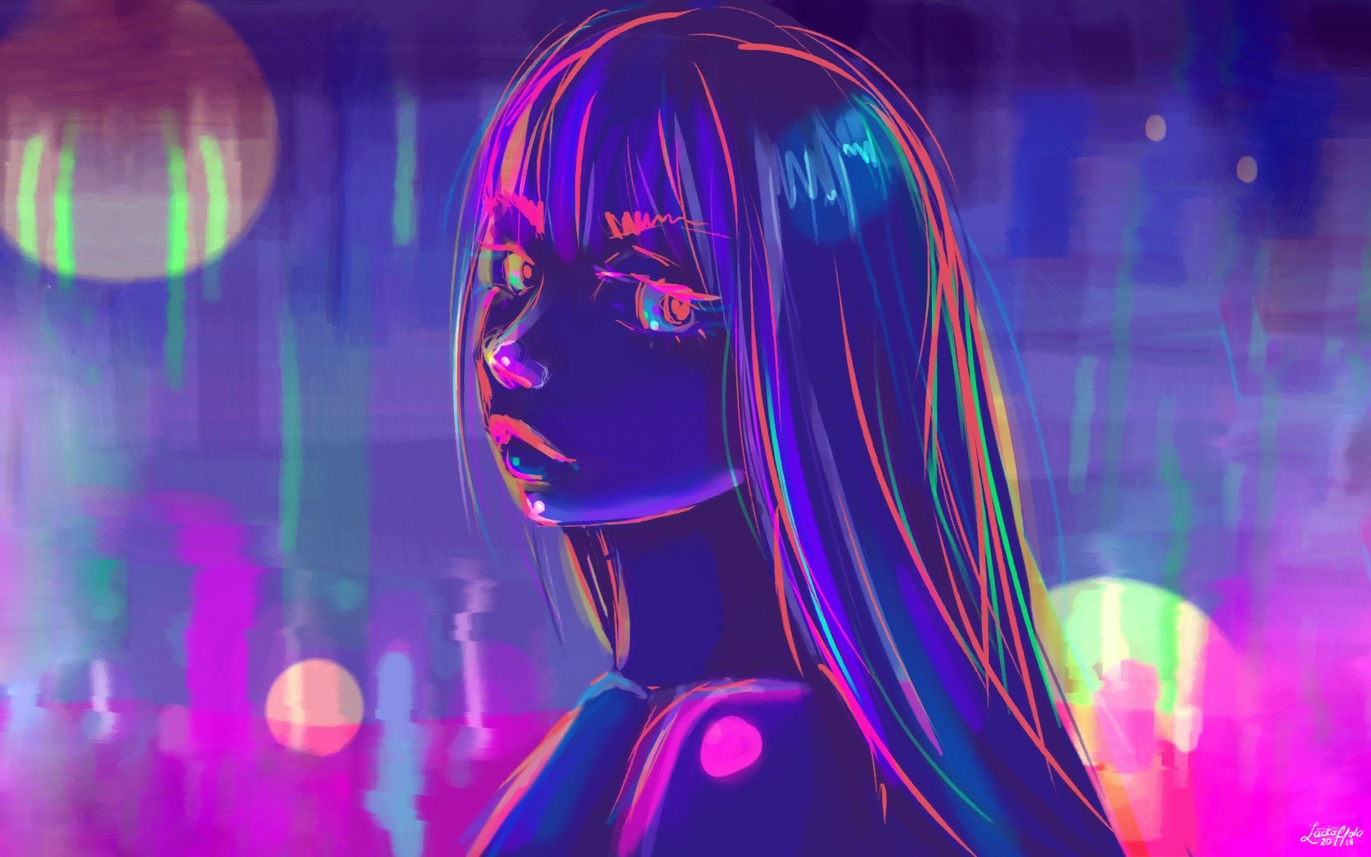 women, neon, colorful, artwork, face, portrait, HD Wallpaper