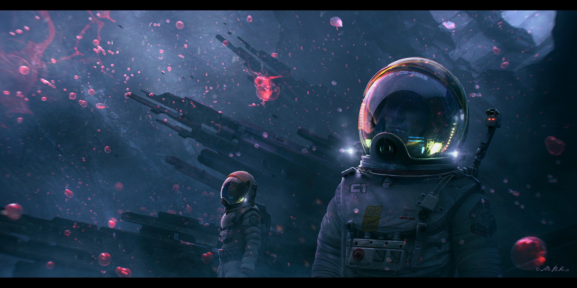 artwork, digital art, science fiction, astronaut, space, Vladimir Manyukhin, HD Wallpaper