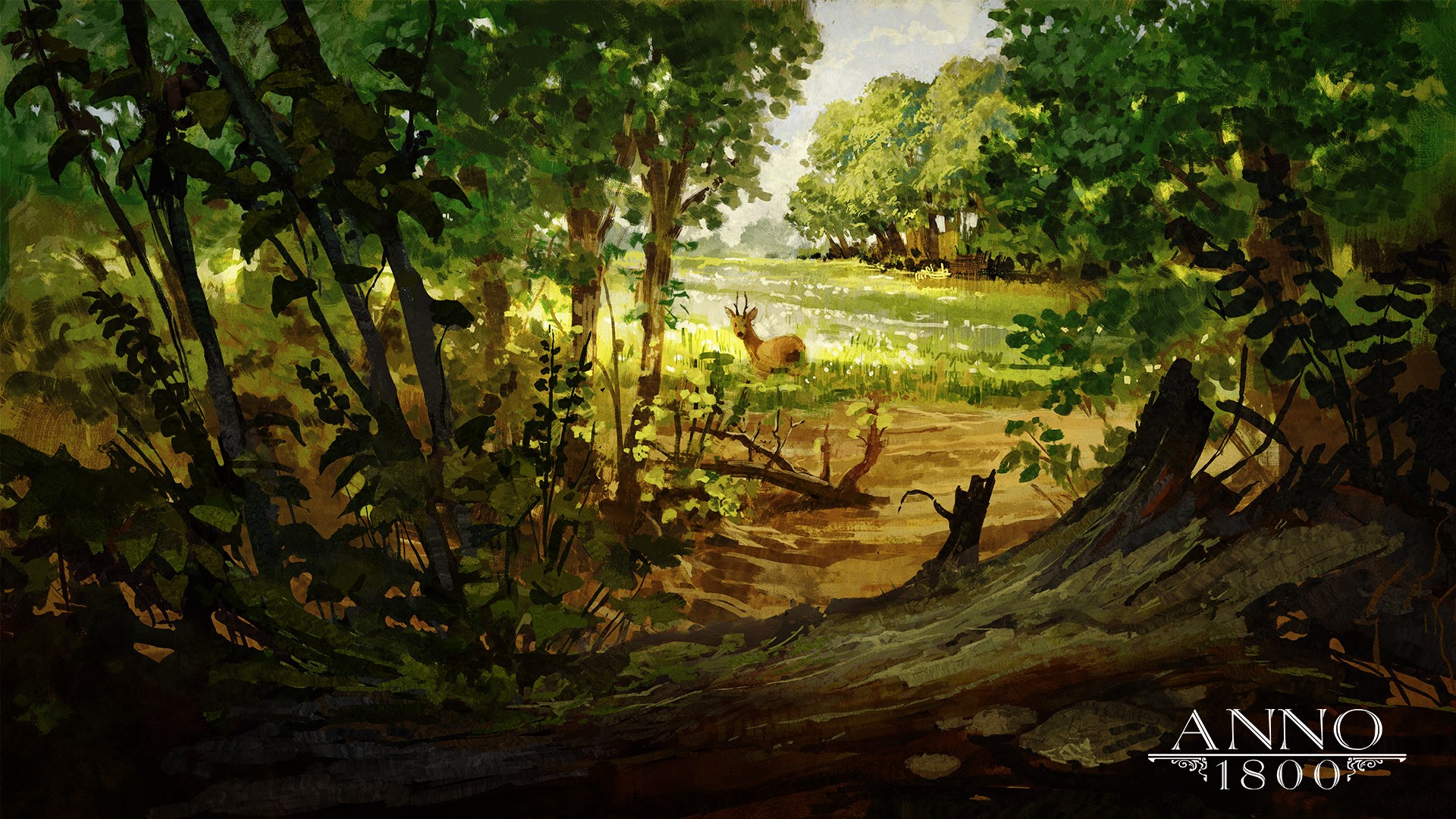 Anno 1800, artwork, Ubisoft, video games, forest, deer, trees, HD Wallpaper