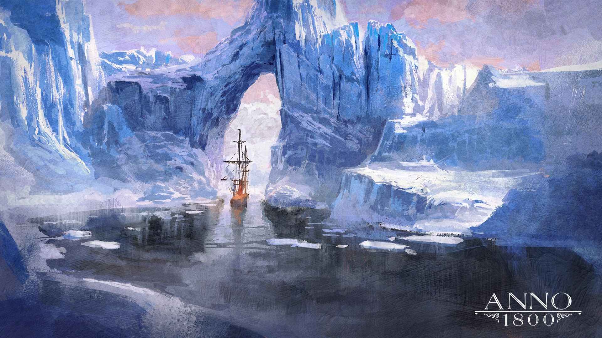 Anno 1800, artwork, ship, water, ice, cold, river, sailing ship, Ubisoft, video games, HD Wallpaper