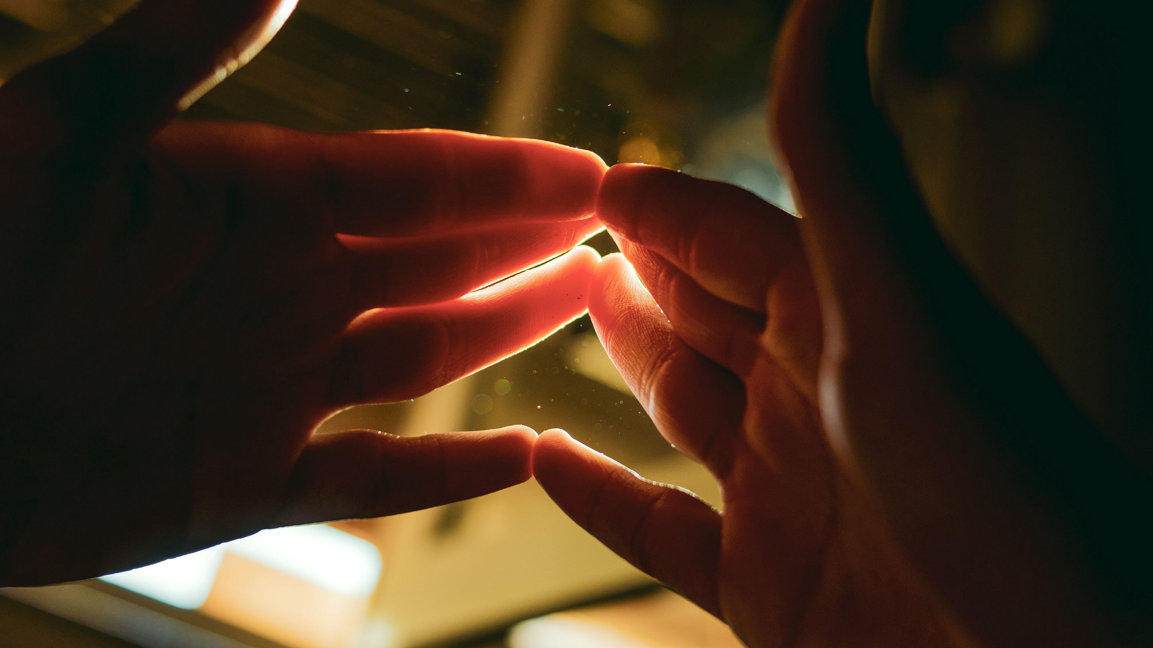 hands, fingers, rays, dark, 4k, HD Wallpaper