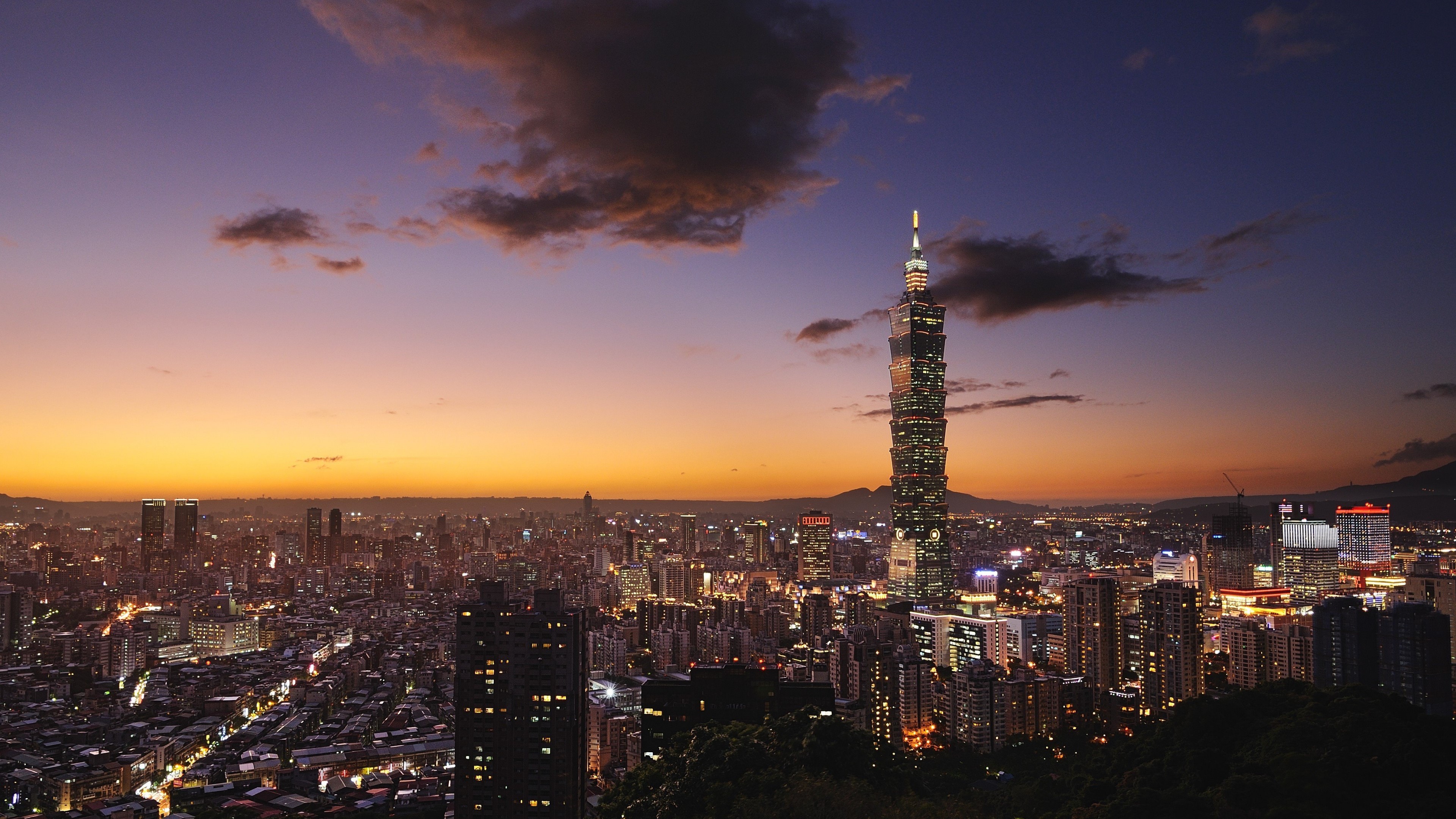 Taipei 101, cityscape, skyscraper, city lights, Taipei, HD Wallpaper