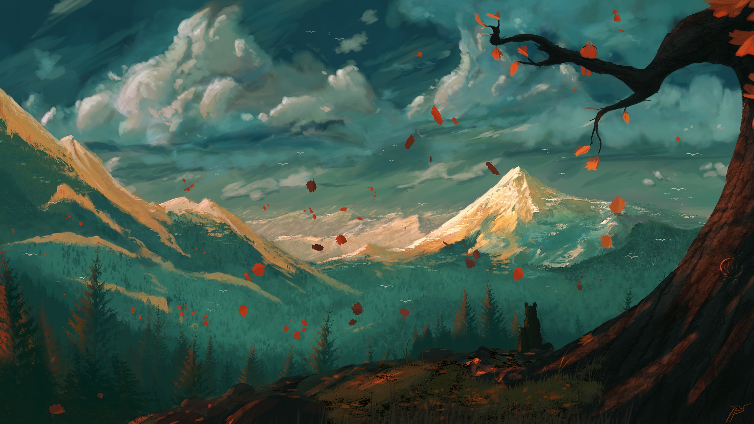 JoeyJazz, fall, nature, landscape, mountains, clouds, digital, HD Wallpaper