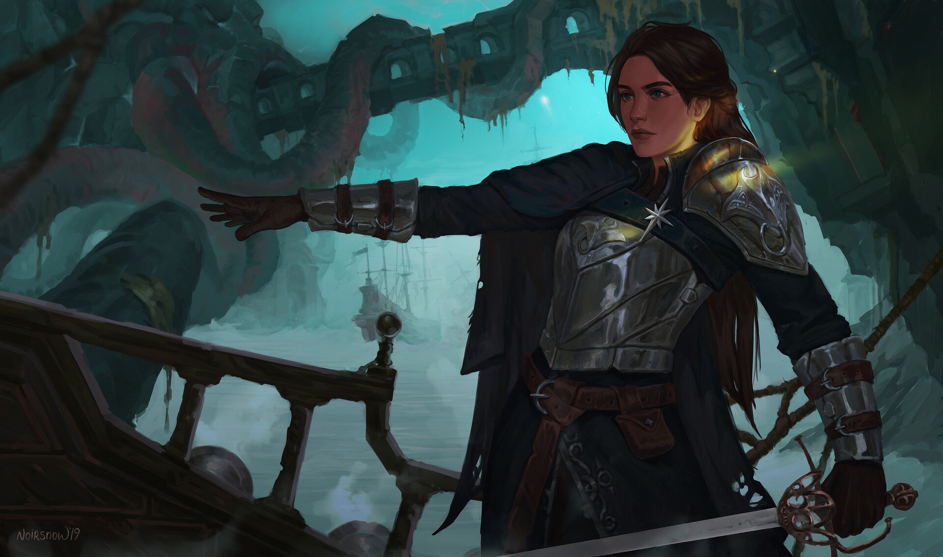 artwork, fantasy art, fantasy girl, women, sword, armor, HD Wallpaper