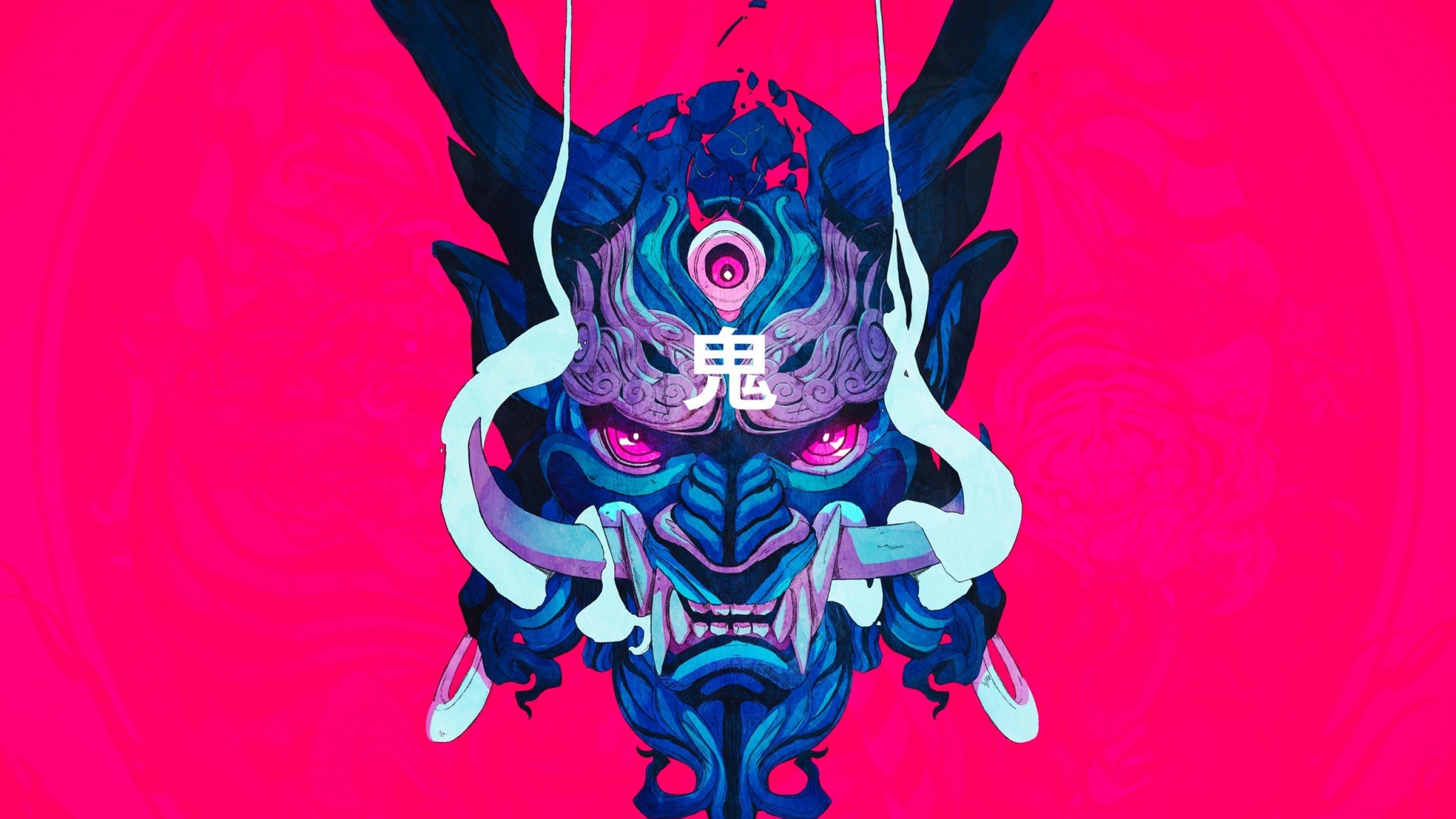 demon, demon horns, Japanese Art, Chun Lo, red, HD Wallpaper