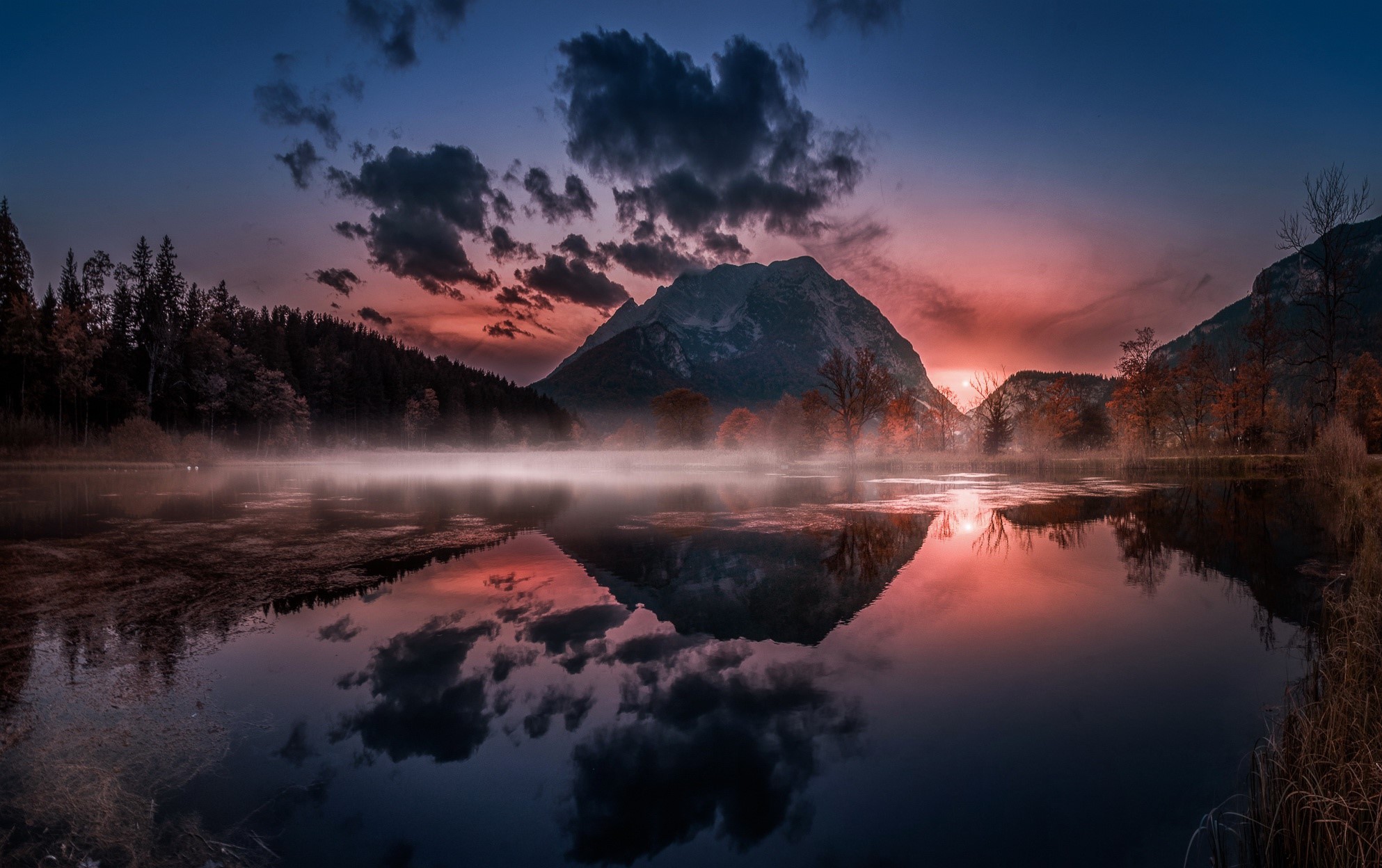 dark, water, sky, sunlight, reflection, nature, outdoors, landscape, lake, HD Wallpaper