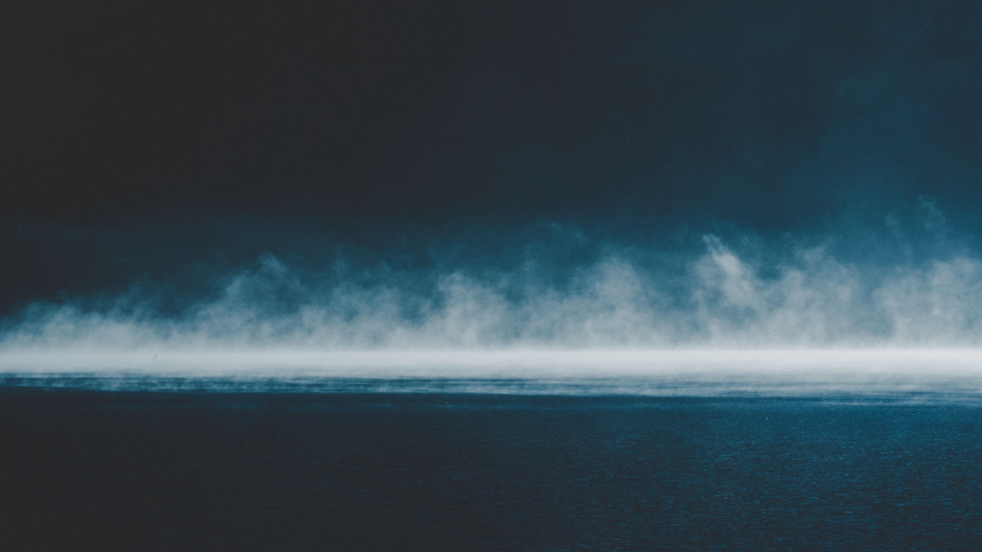 sea, fog, horizon, sky, clouds, overcast, 4k, HD Wallpaper