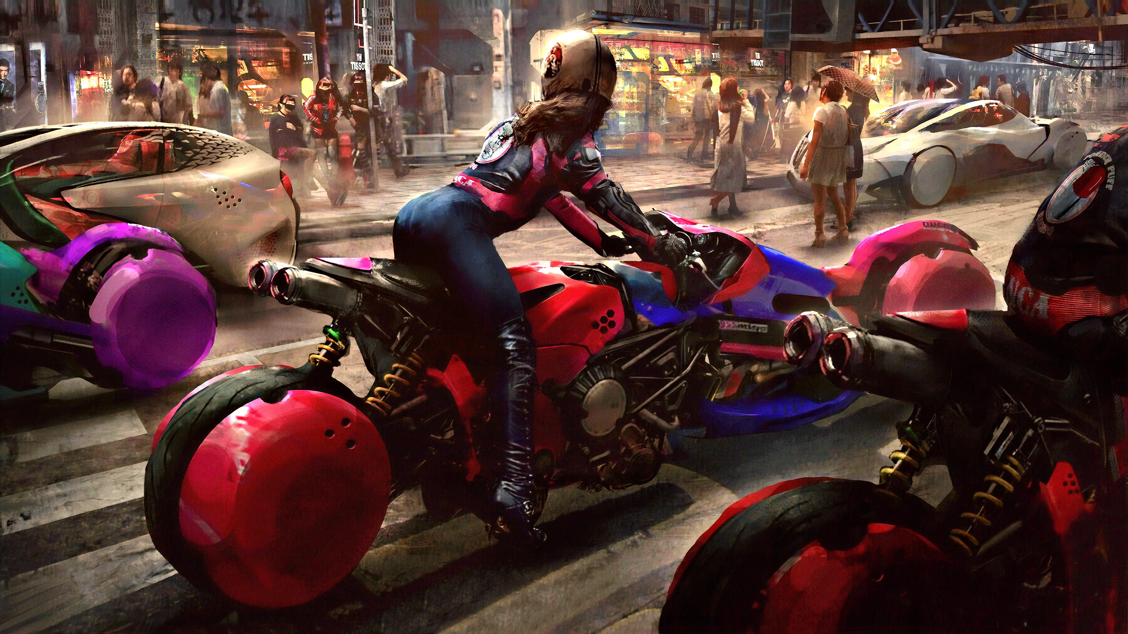 science fiction, digital art, concept art, artwork, futuristic, fantasy art, fan art, 3D, CGI, cyberpunk, cyber, city, fantasy girl, women, cityscape, street, urban, road, vehicle, Eddie Mendoza, HD Wallpaper