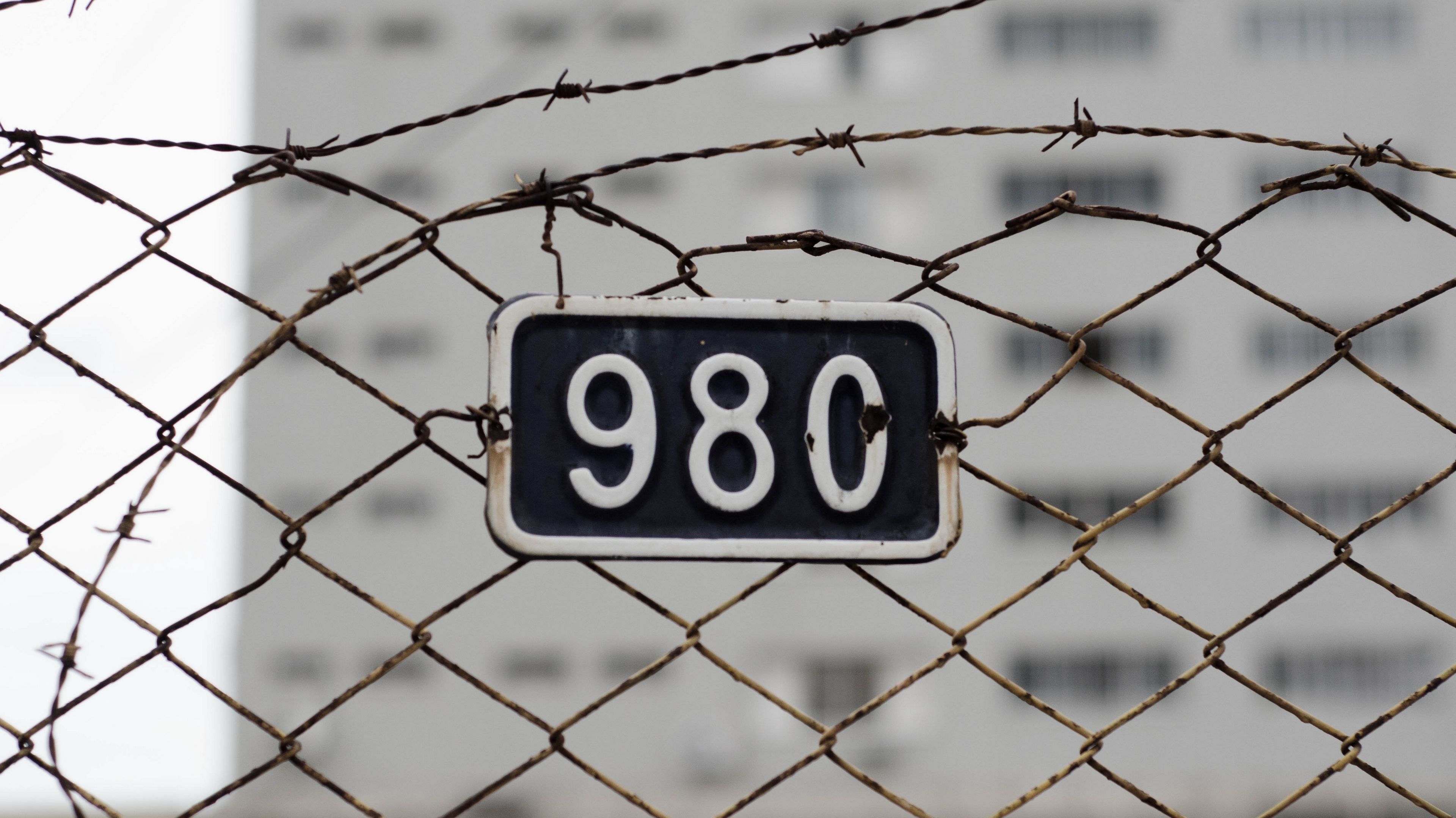 fence, mesh, numerals, barbed wire, 4k, HD Wallpaper