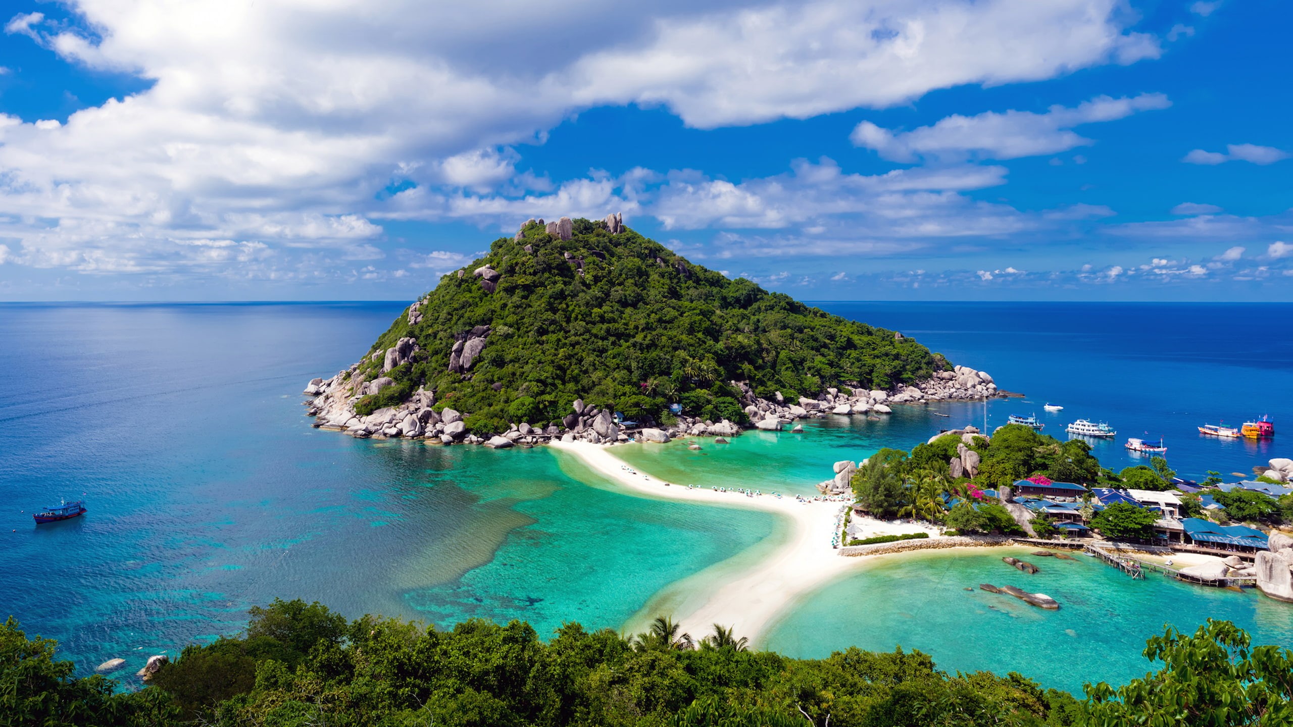 Nang Yuan Island, Thailand, nature, landscape, island, sea, beach, clouds, trees, forest, HD Wallpaper