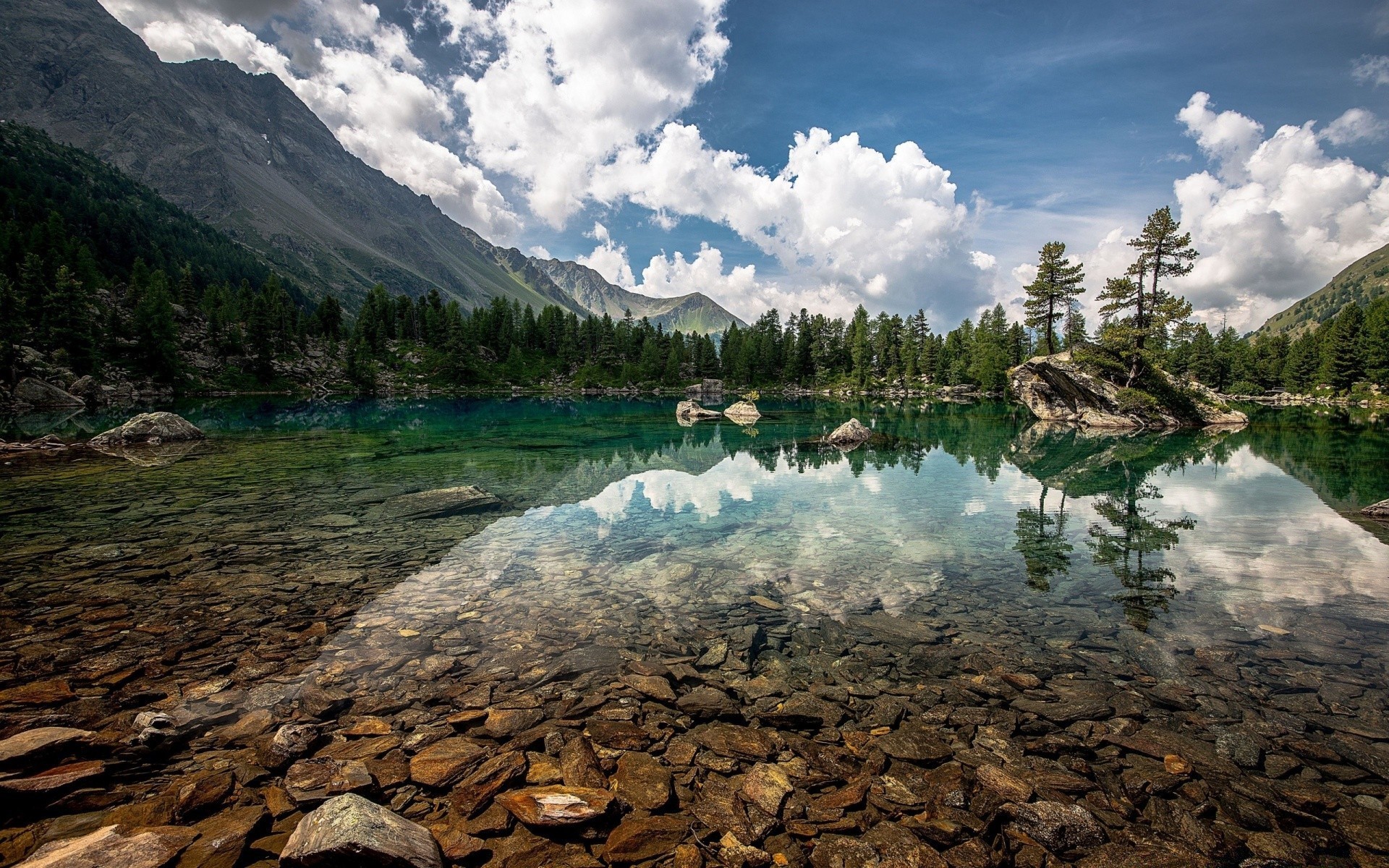 nature, lake, water, mountains, trees, forest, reflection, landscape, HD Wallpaper