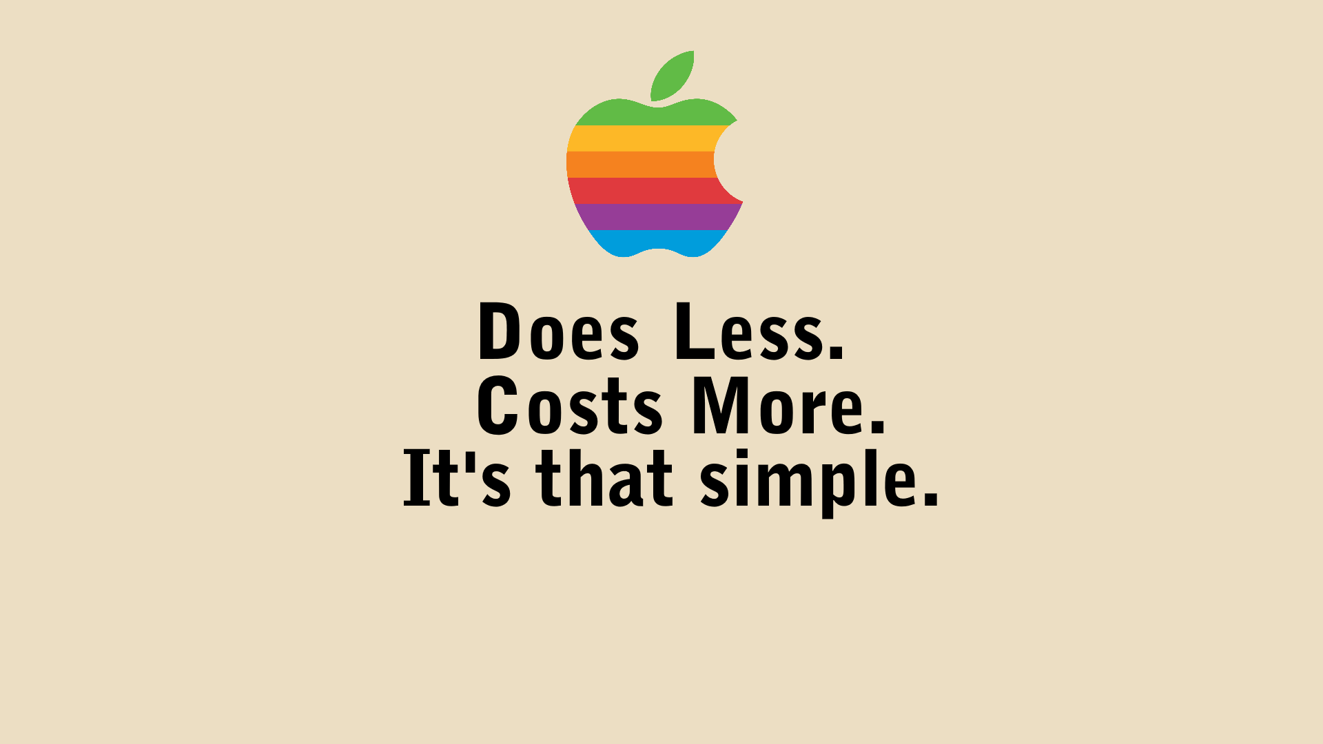 Apple Inc., logo, computer, imac, colorful, text, humor, beige, beige background, spectrum, typography, HD Wallpaper