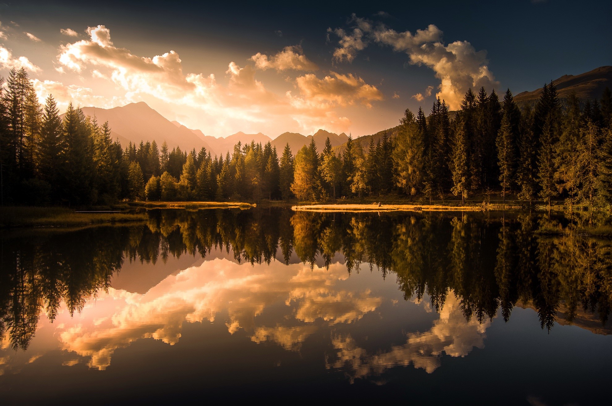 nature, reflection, trees, clouds, water, sunlight, landscape, HD Wallpaper