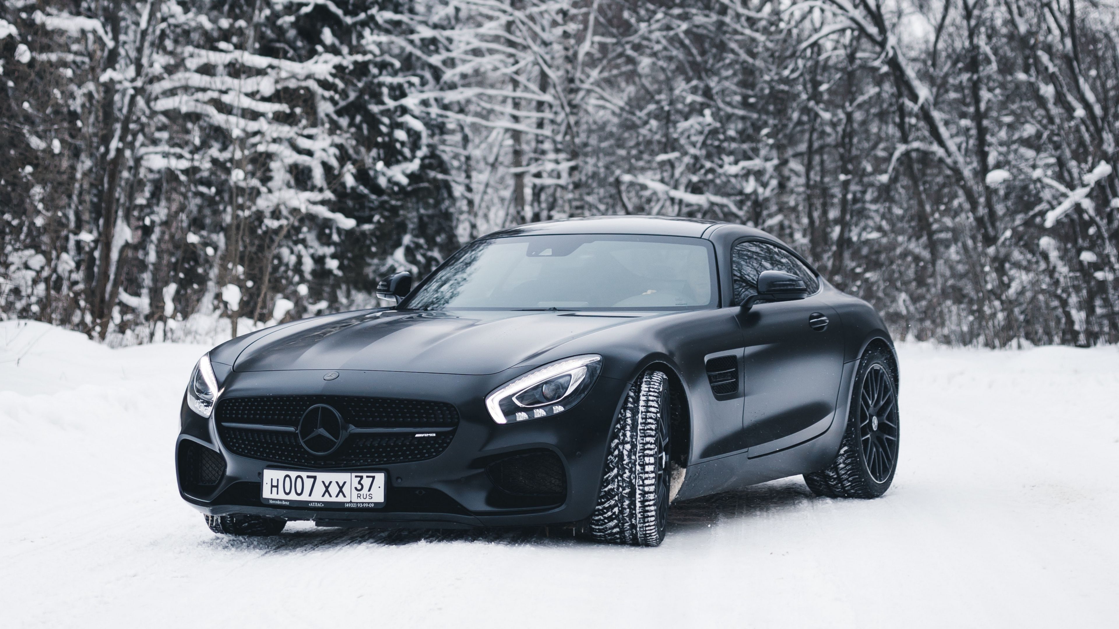 mercedes-benz, mercedes, black, snow, forest, 4k, HD Wallpaper