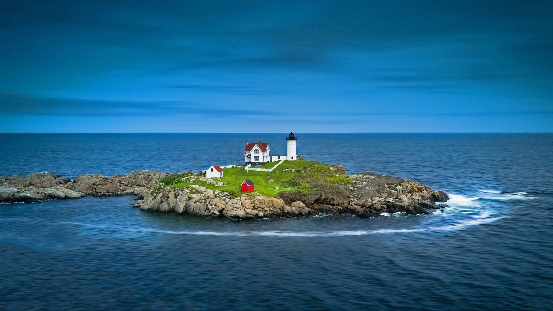 Maine, USA, island, sky, water, sea, lighthouse, horizon, long exposure, HD Wallpaper