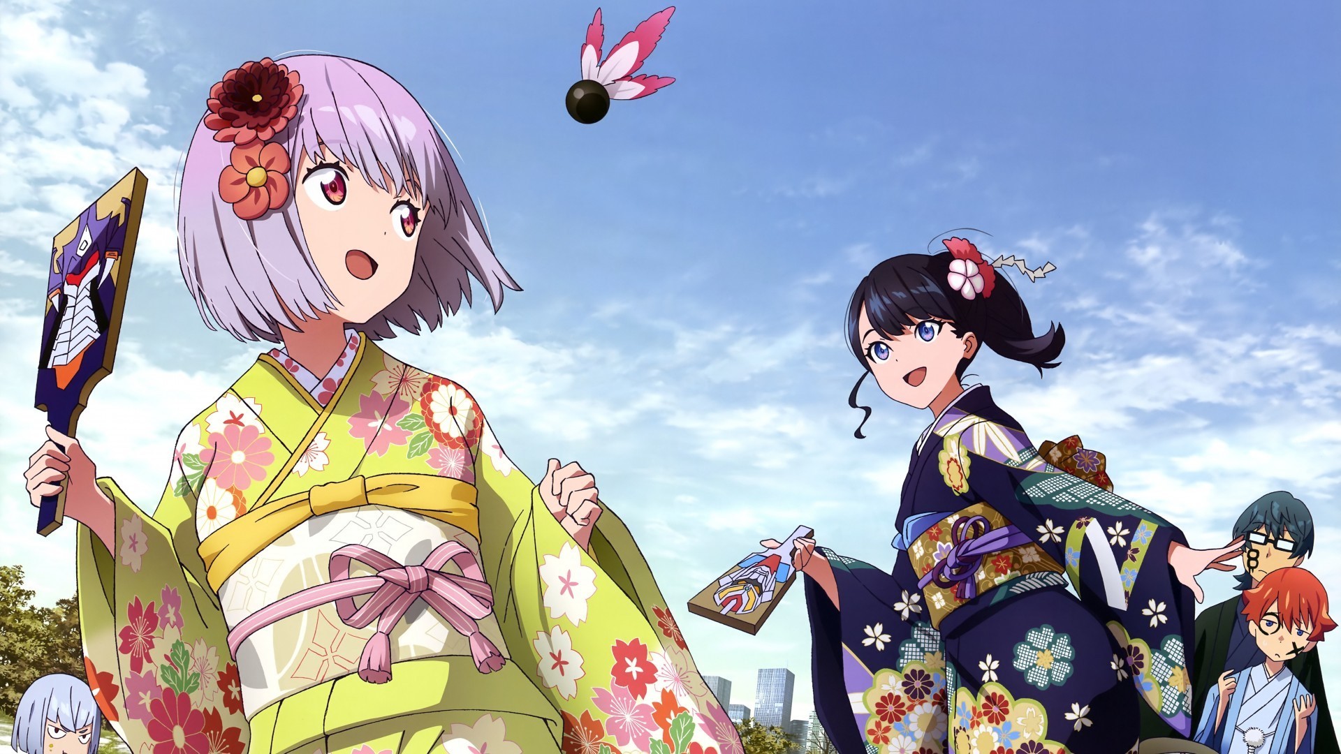 SSSS.GRIDMAN, Takarada Rikka, Yuta Hibiki, Akane Shinjou, Sho Utsumi, anime, kimono, yukata, Japanese kimono, HD Wallpaper