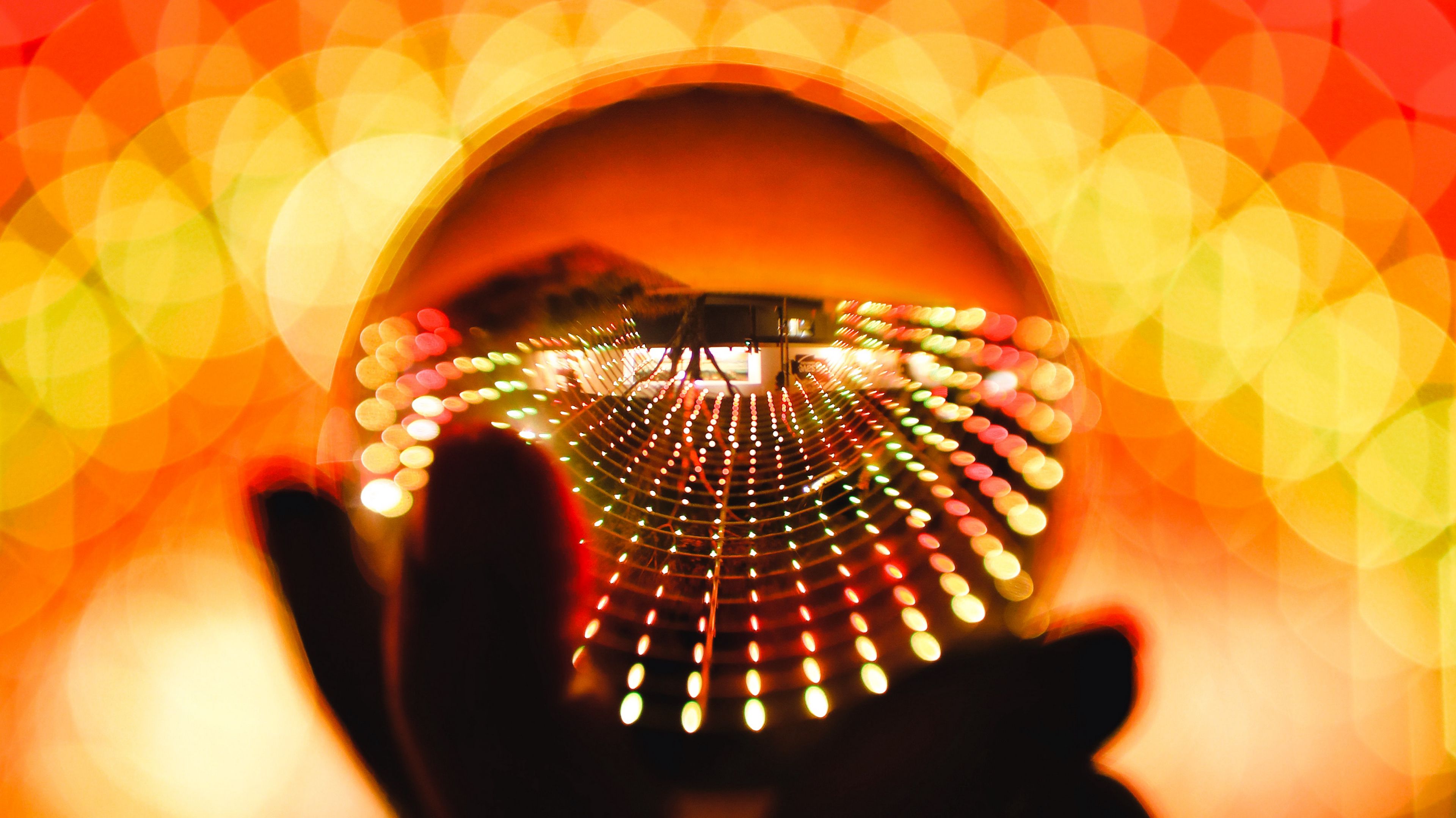 ball, glare, bokeh, red, orange, 4k, HD Wallpaper
