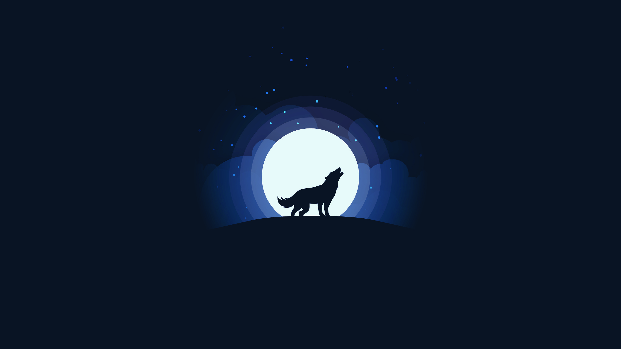 artwork, minimalism, simple background, wolf, Moon, moonlight, clouds, stars, night, HD Wallpaper