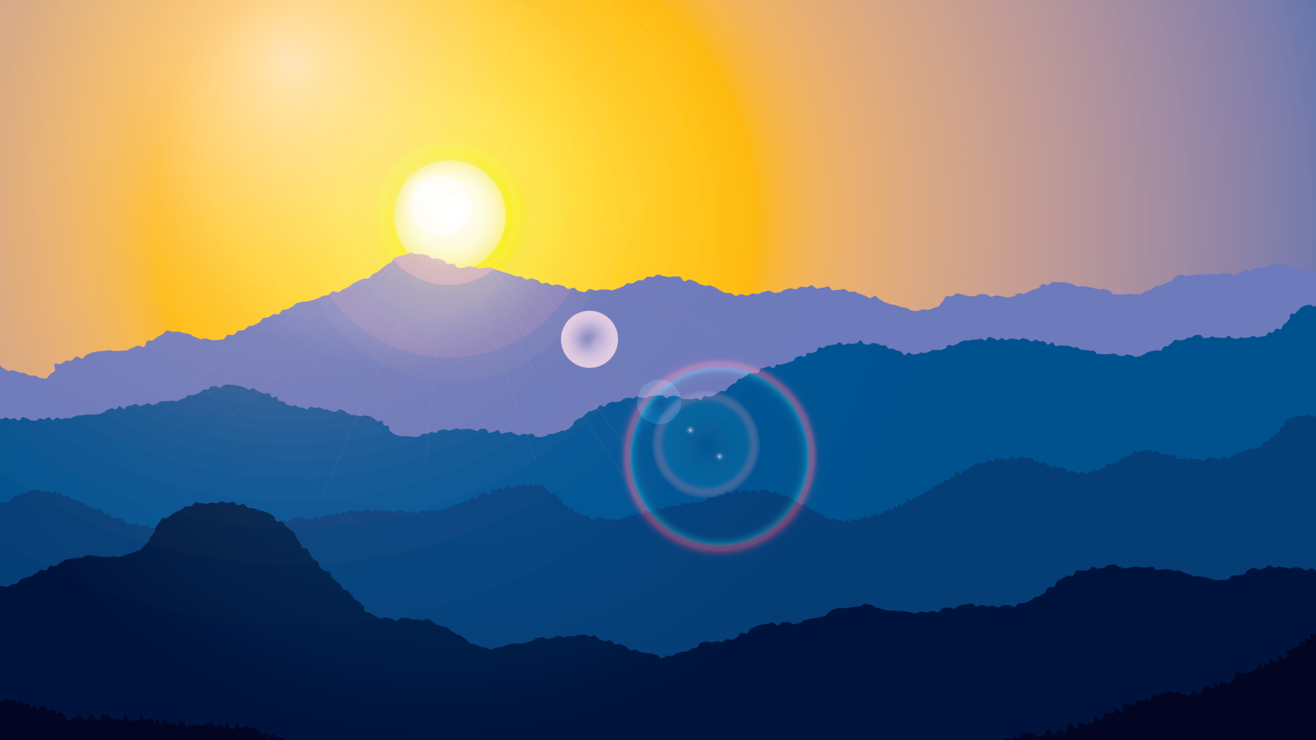 artwork, minimalism, Sun, hills, lens flare, HD Wallpaper