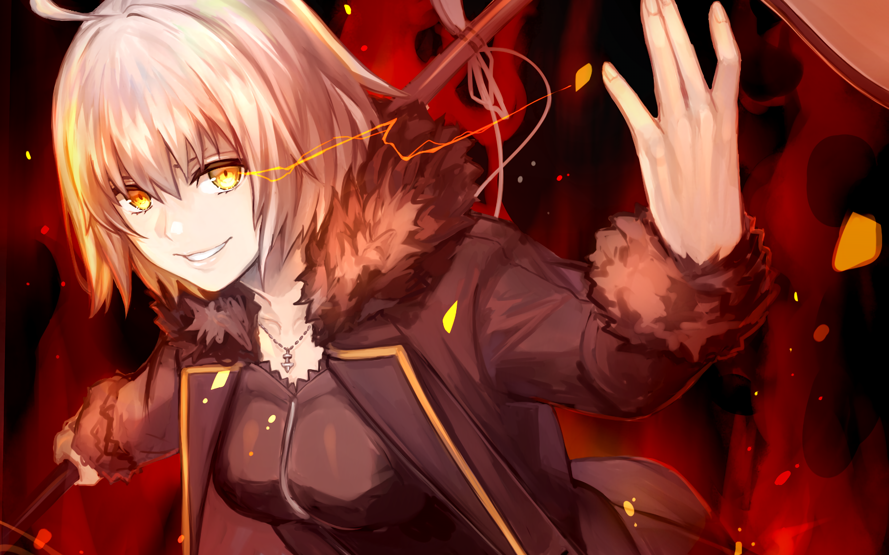 Jeanne (Alter) (Fate/Grand Order), Avenger (Fate/Grand Order), Fate Series, Fate/Grand Order, short hair, necklace, yellow eyes, HD Wallpaper