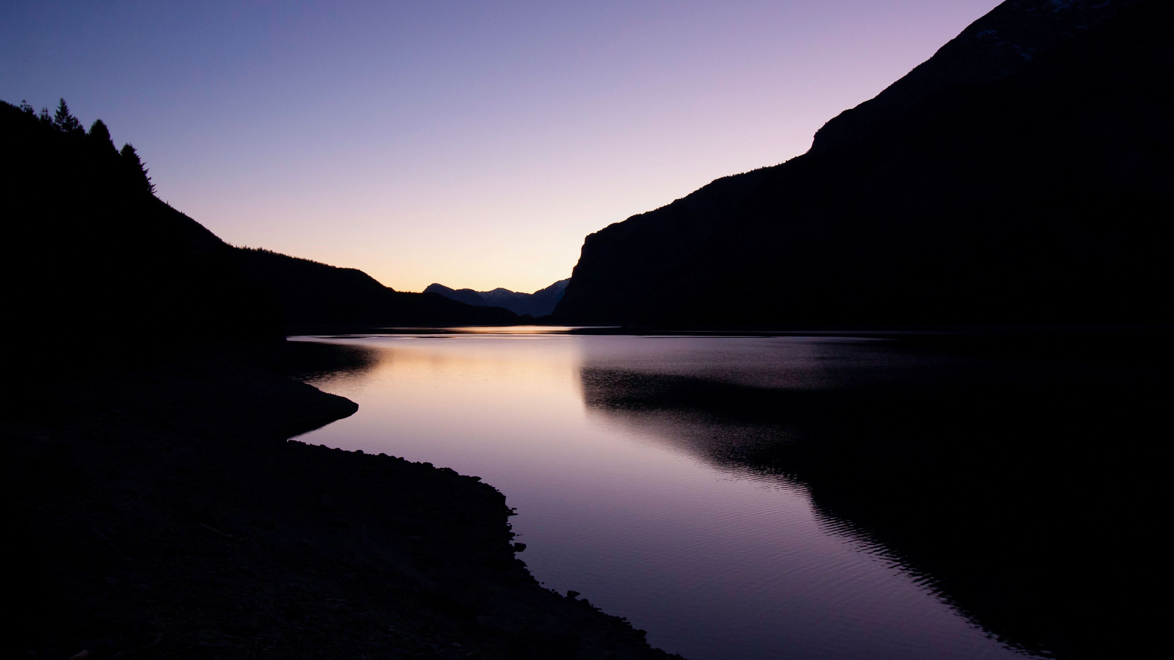 lake, night, reservoir, hills, dark, 4k, HD Wallpaper