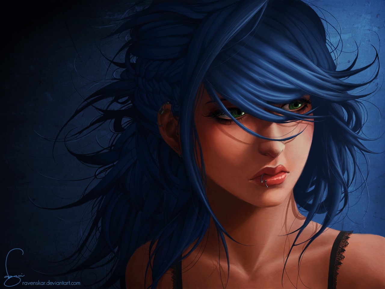 blue hair, women, artwork, HD Wallpaper