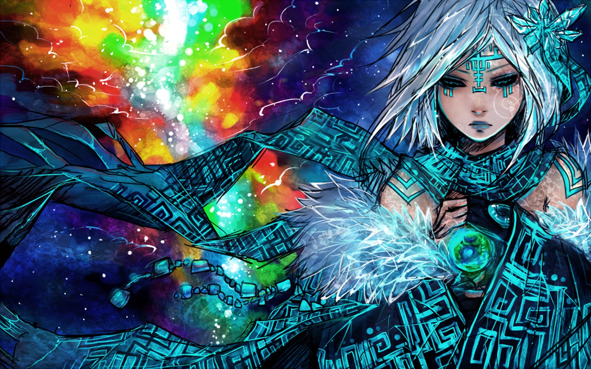 magic, white hair, fantasy art, fantasy girl, colorful, HD Wallpaper