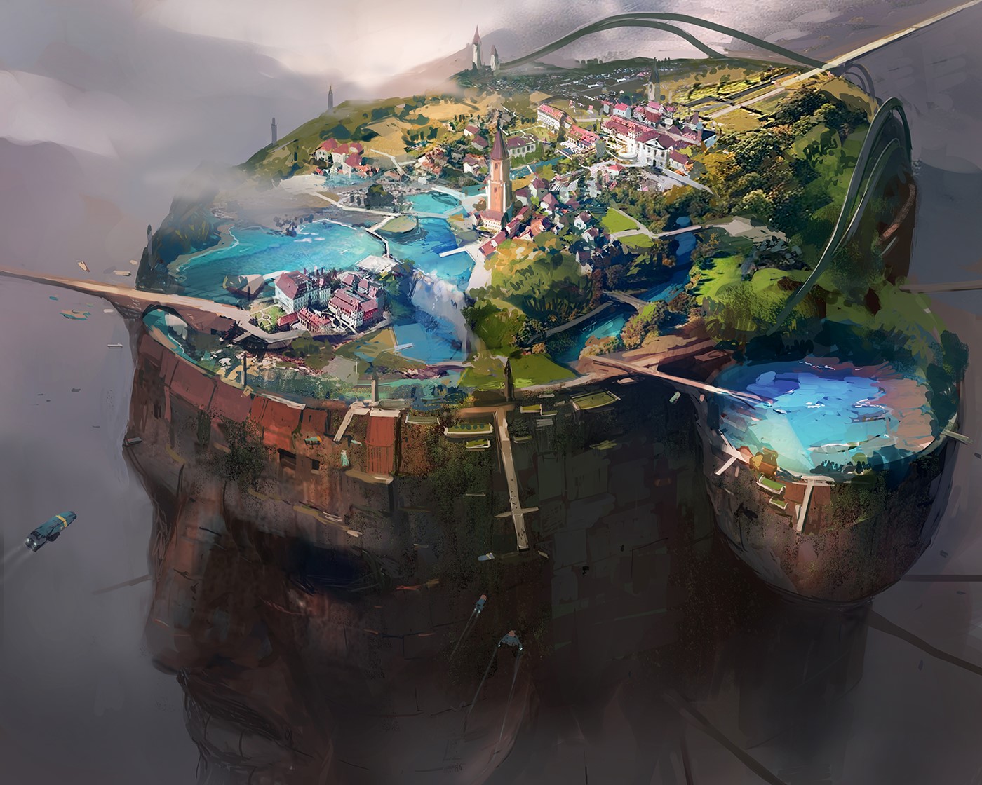 artwork, fantasy art, face, head, city, cityscape, J.C Park, HD Wallpaper