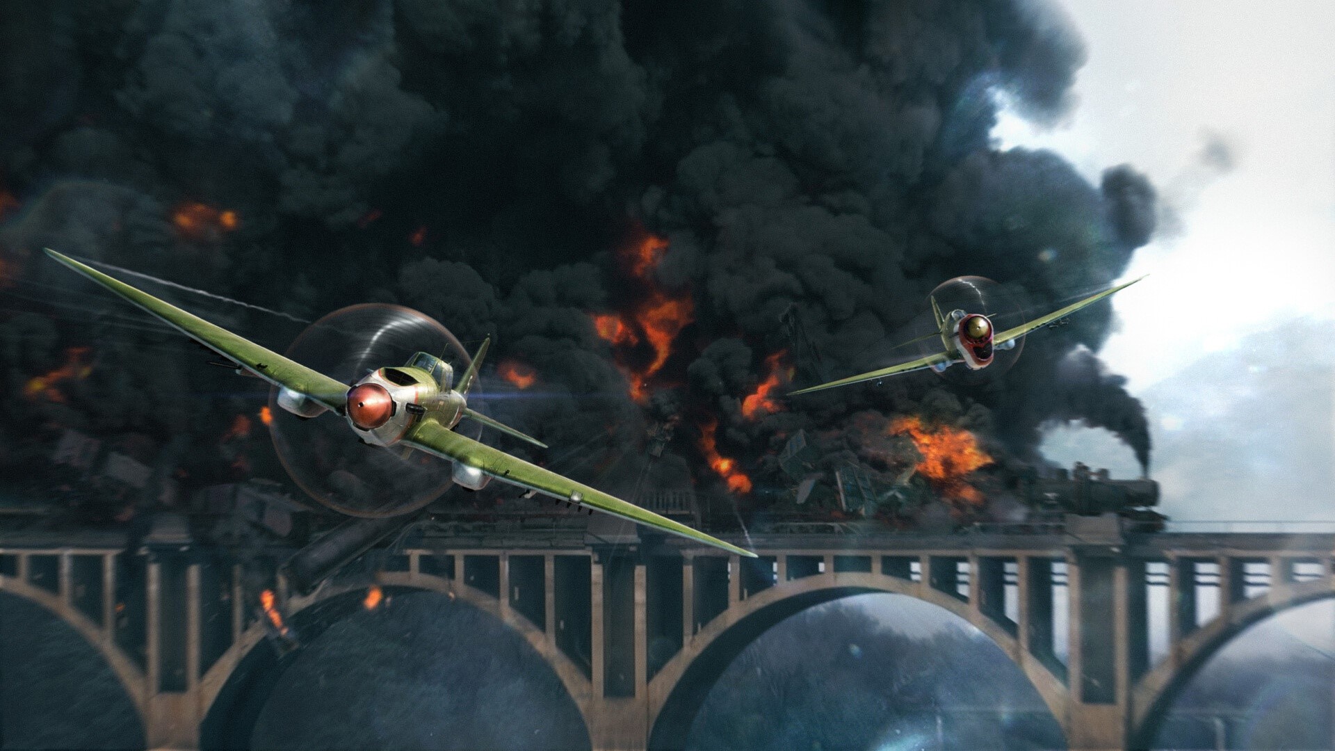 military aircraft, aircraft, war, battle, train, World War II, Ilyushin Il-2, Bomber, Curtiss P-40 Warhawk, HD Wallpaper