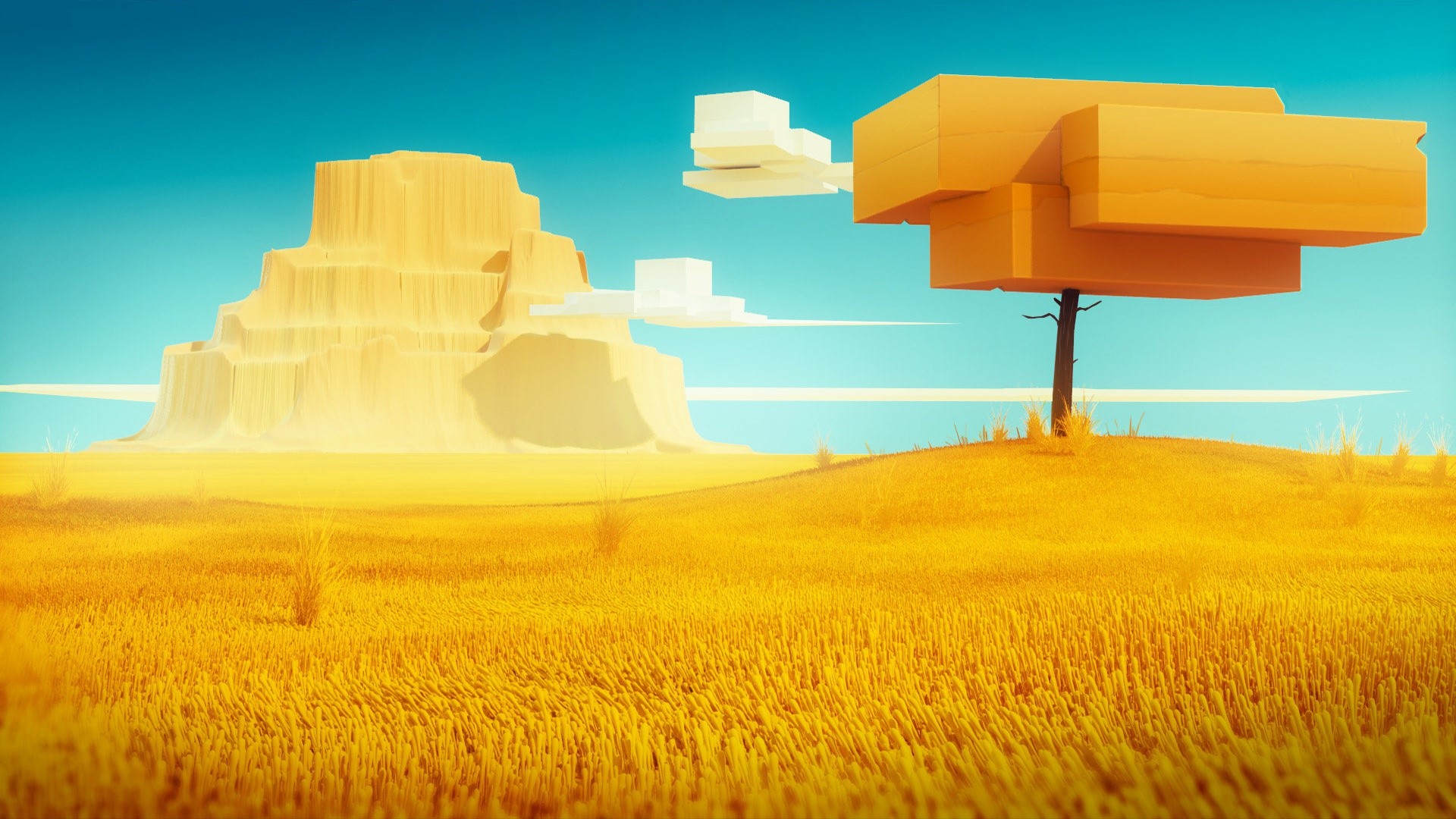 digital art, landscape, rock, nature, yellow, HD Wallpaper