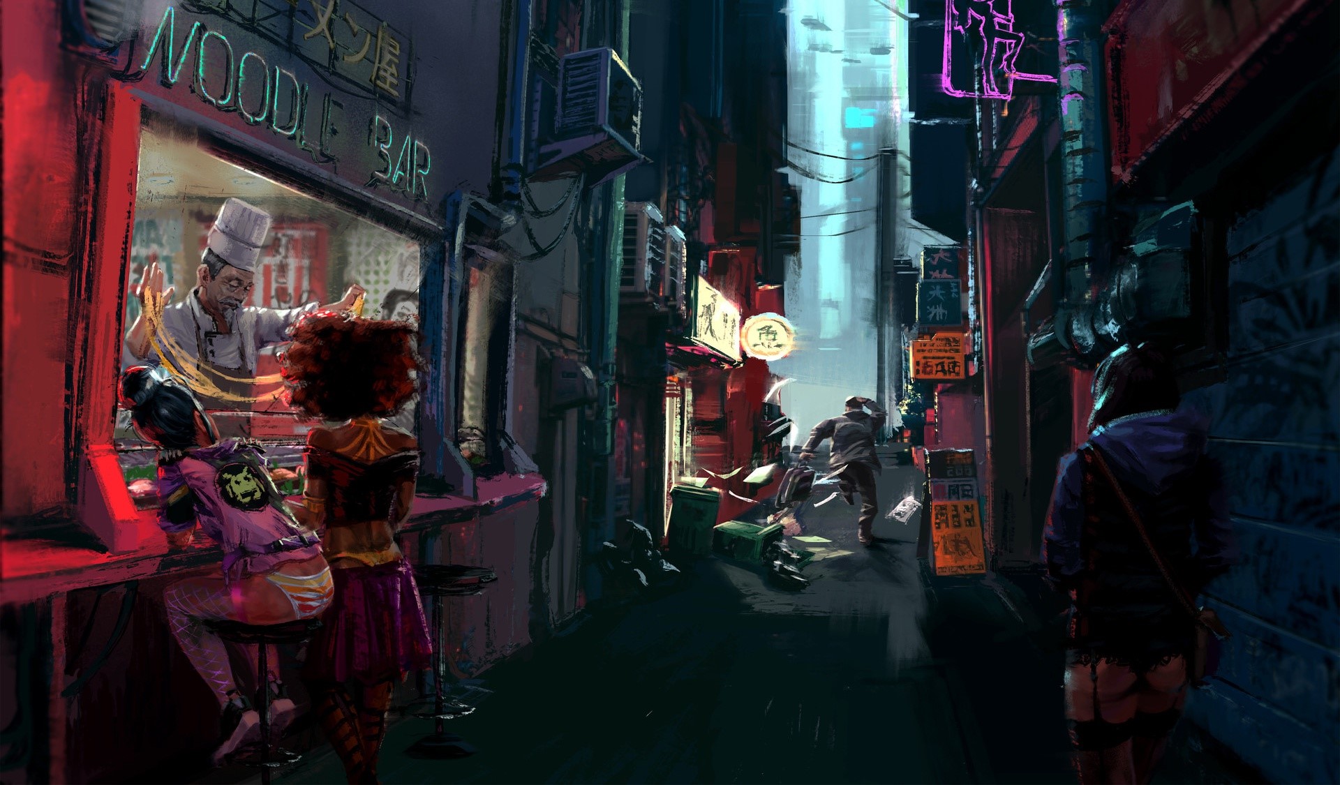artwork, urban, city, noodles, HD Wallpaper