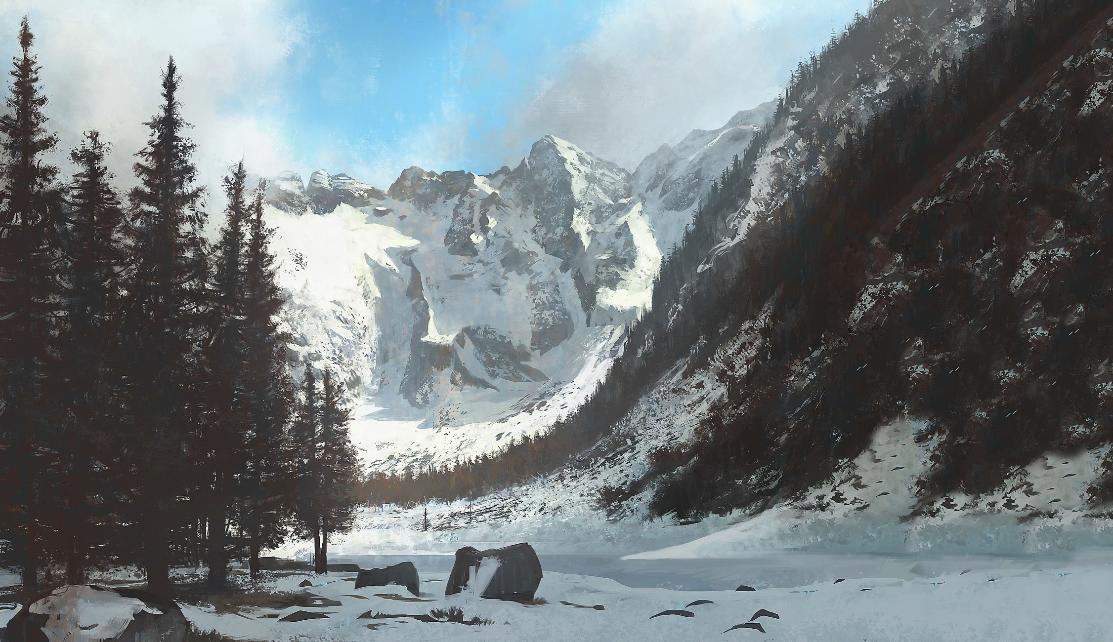 Switzerland, nature, Alps, artwork, winter, HD Wallpaper