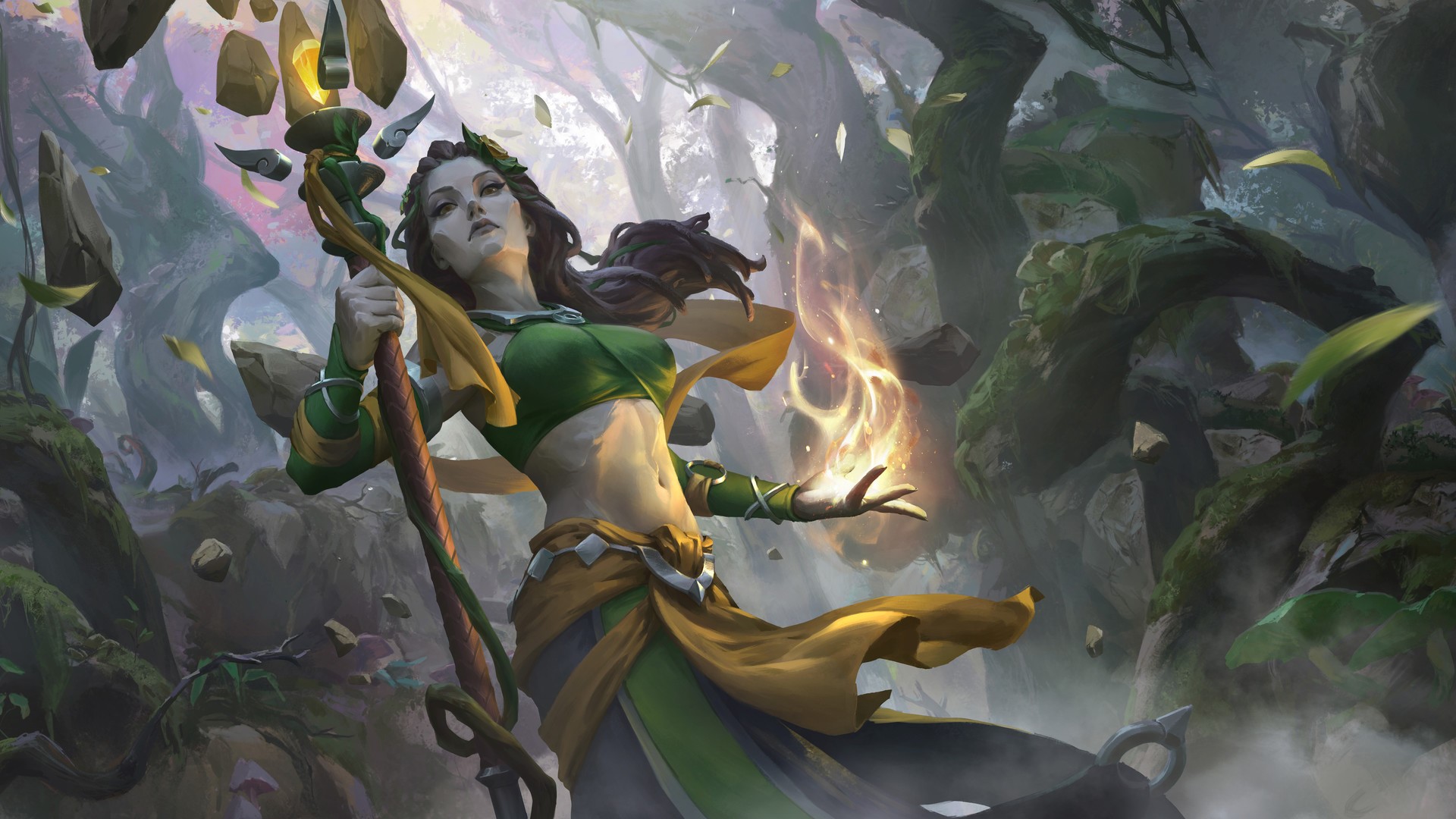 fantasy art, fantasy girl, artwork, magic, trees, Paladins: Champions of the Realm, Inara (Paladins), HD Wallpaper