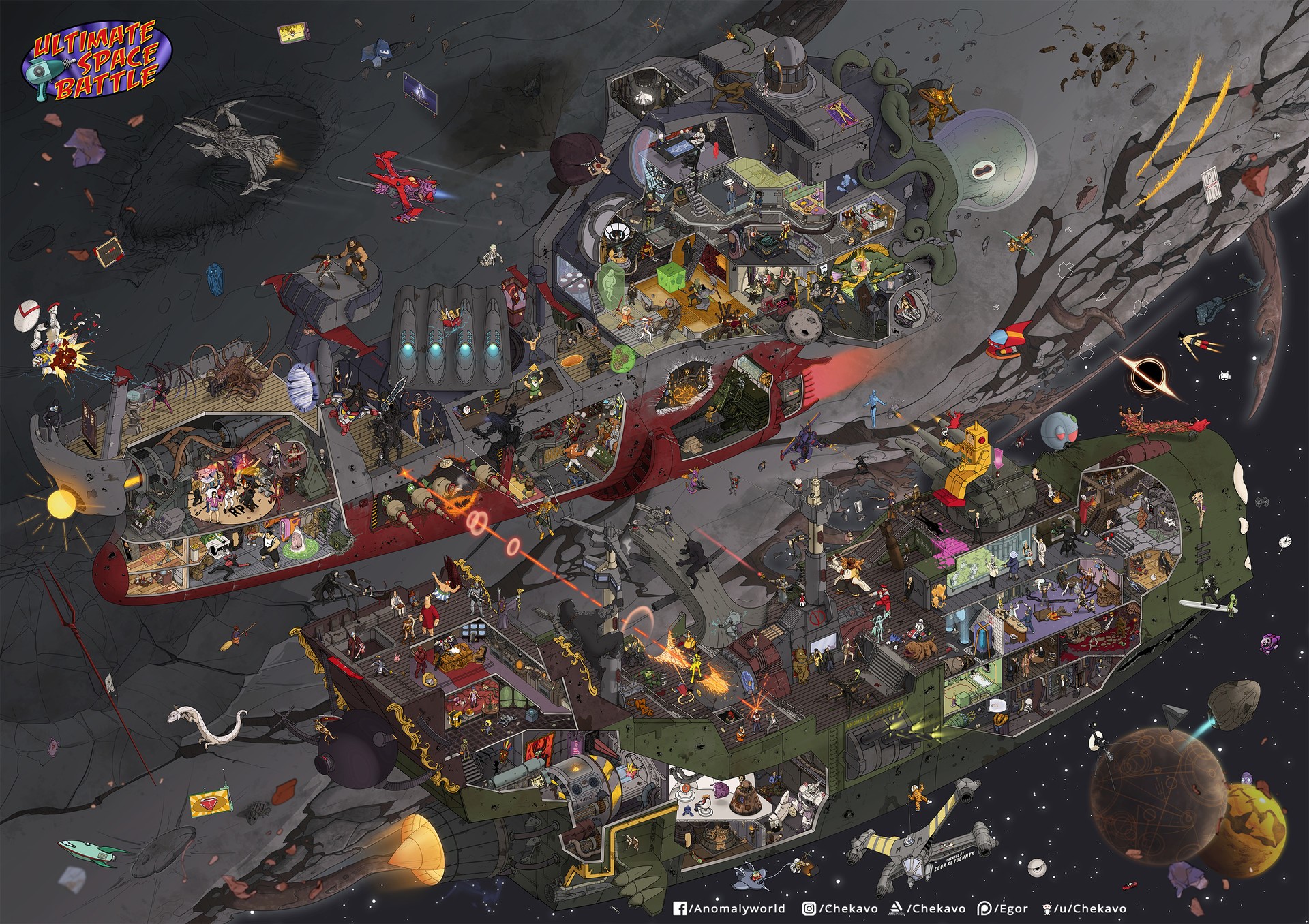 space, artwork, battle, science fiction, Tintin, Street Fighter, South Park, Oddworld, Sangoku, Obelix, RoboCop, Lucky Luke, Spyro, Watchmen, Hitman, Death Note, M. bison, HD Wallpaper