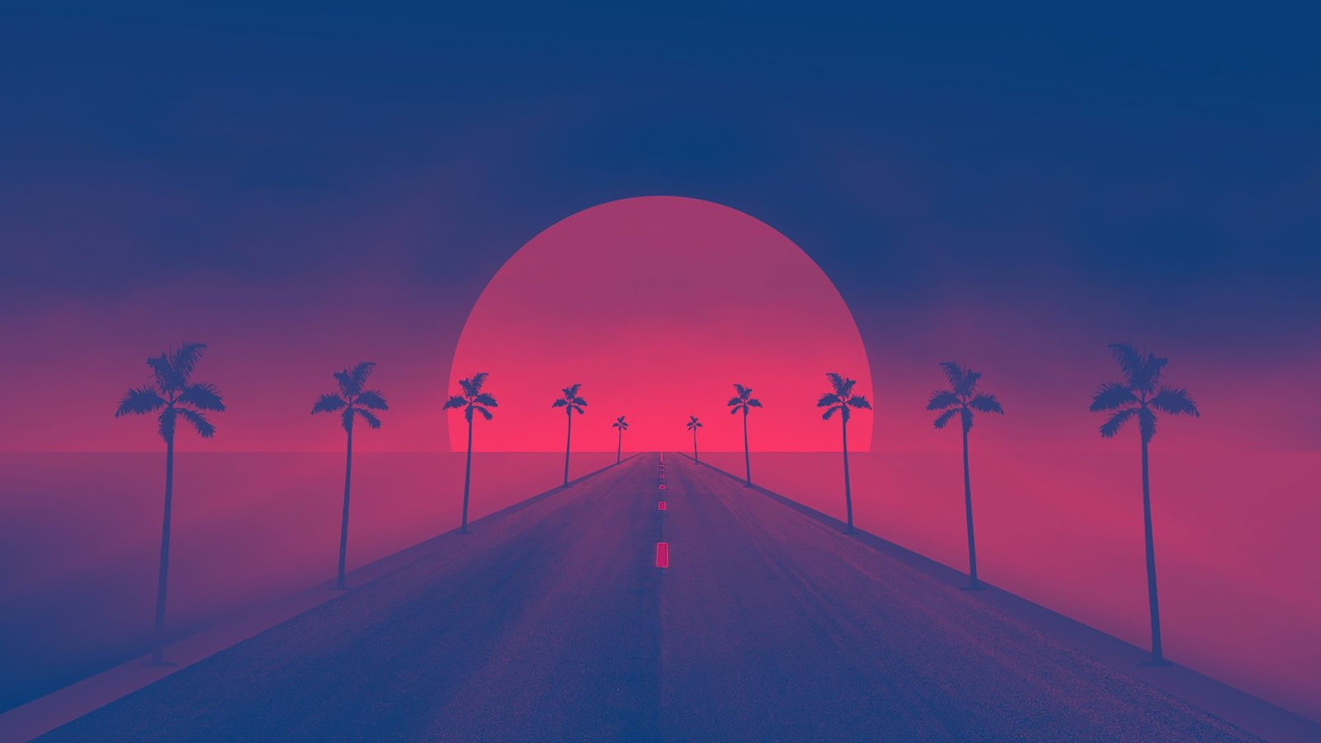 road, Sun, Retrowave, synthwave, artwork, HD Wallpaper