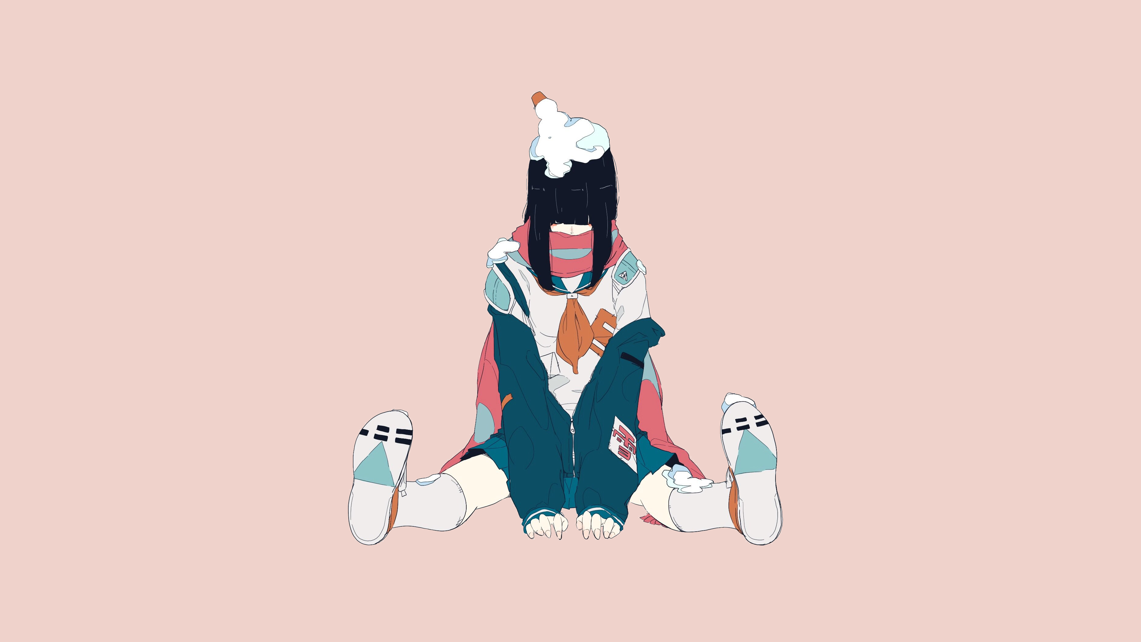 artwork, women, minimalism, daisukerichard, anime girls, original characters, black hair, HD Wallpaper