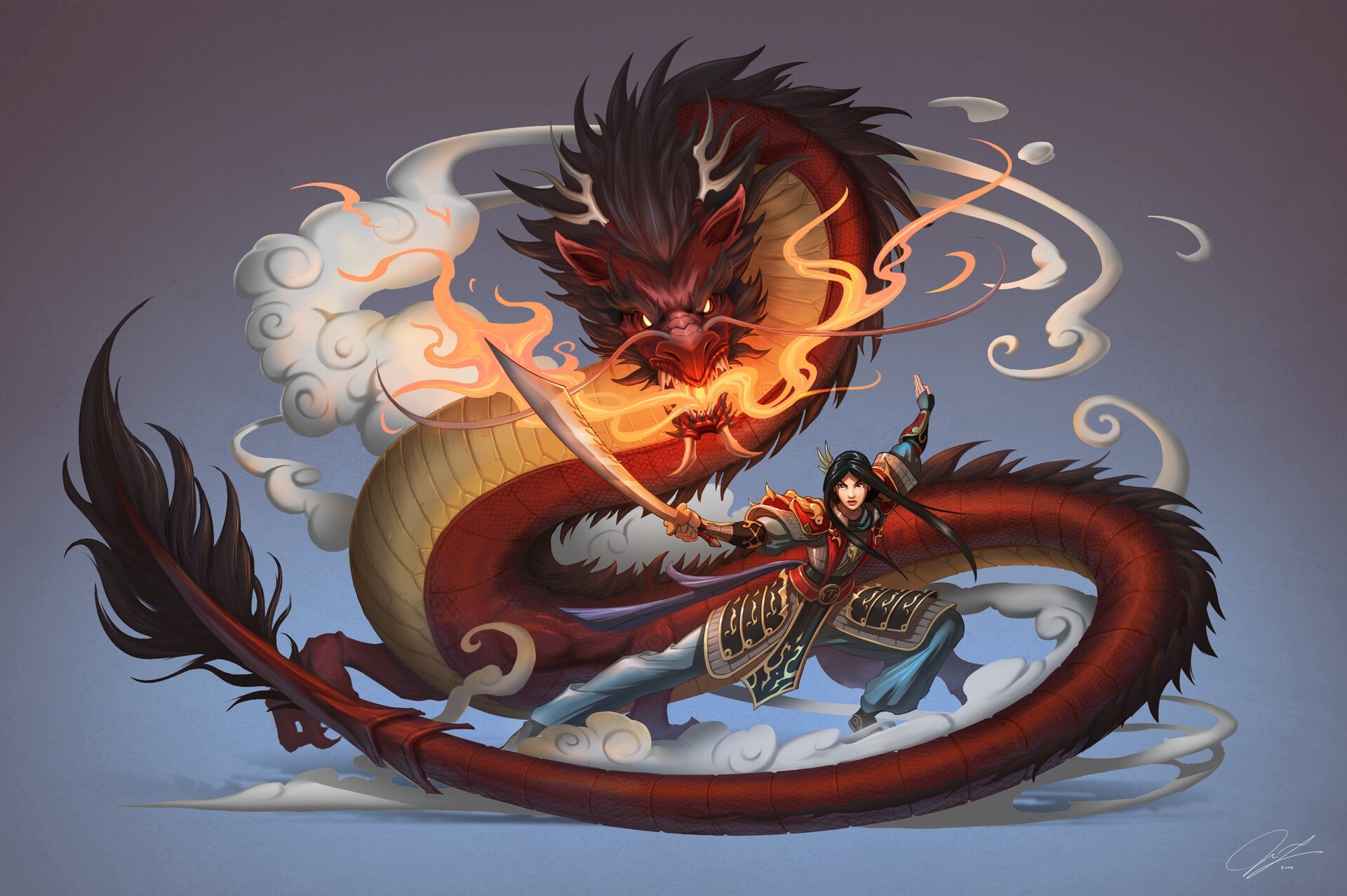 simple background, fantasy art, dragon, creature, fantasy girl, HD Wallpaper