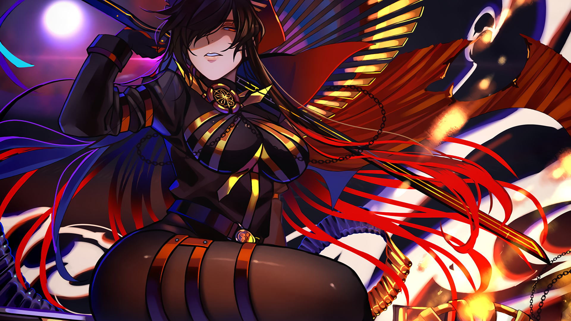 sword, long hair, chains, HD Wallpaper