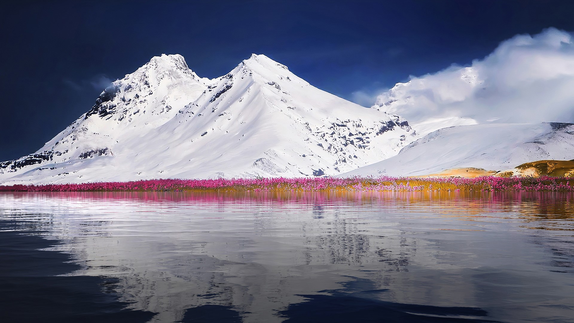mountains, snow, water, landscape, snowy mountain, HD Wallpaper