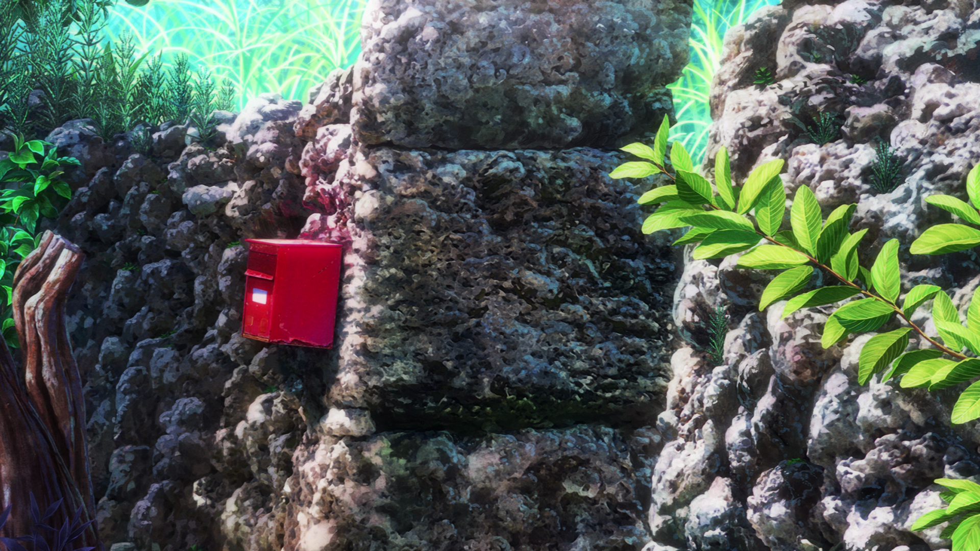 Non Non Biyori, nature, plants, stones, leaves, wall, outdoors, HD Wallpaper
