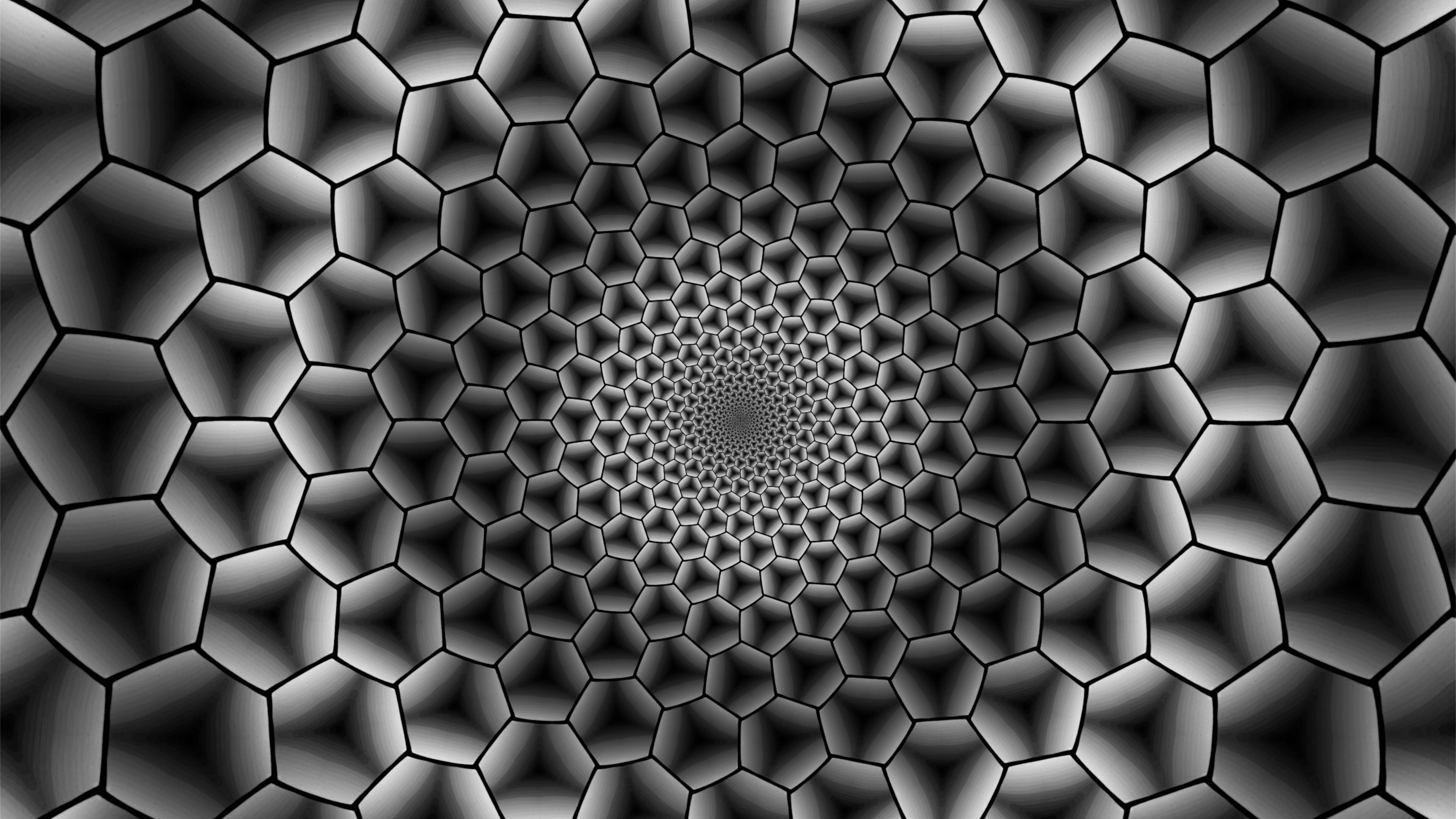 hexagons, immersion, bw, monochrome, 4k, HD Wallpaper